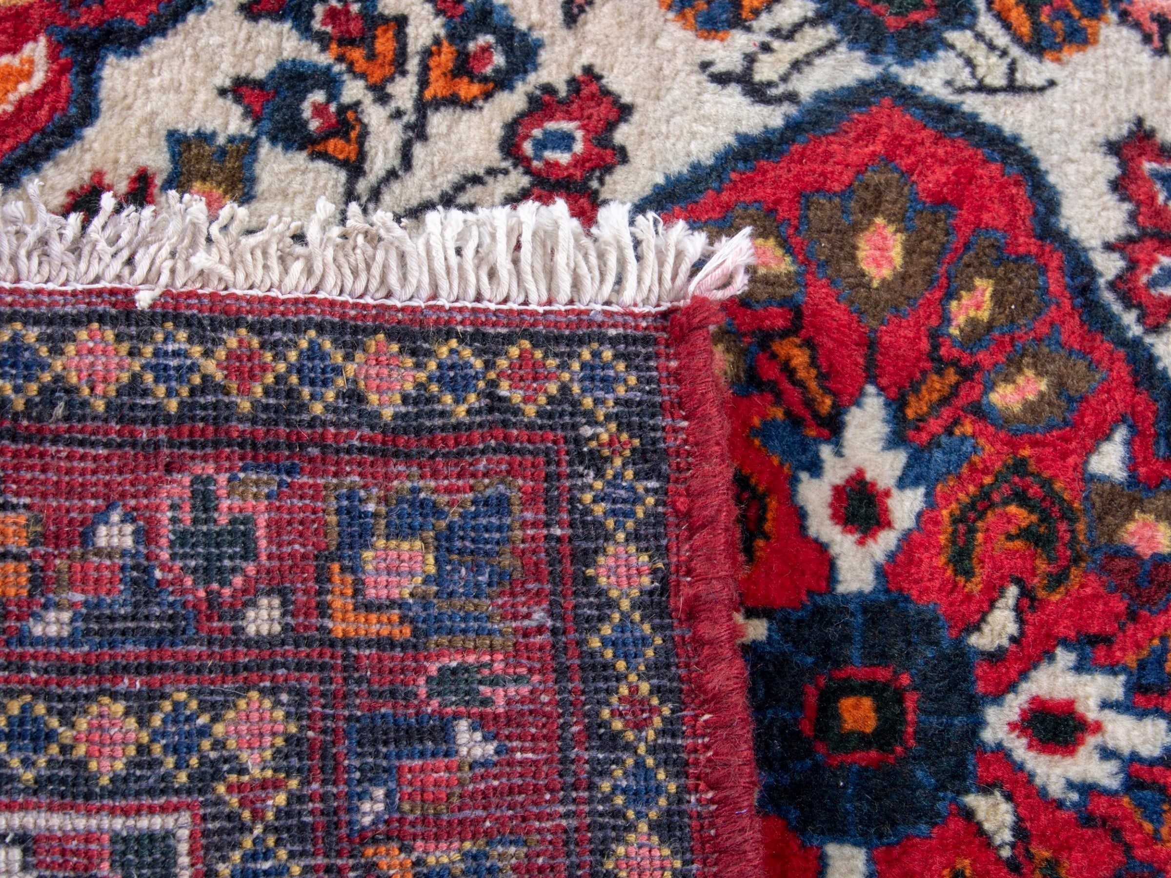 Persian Hamedan accent rug in deep red and ivory, view 9 of 9