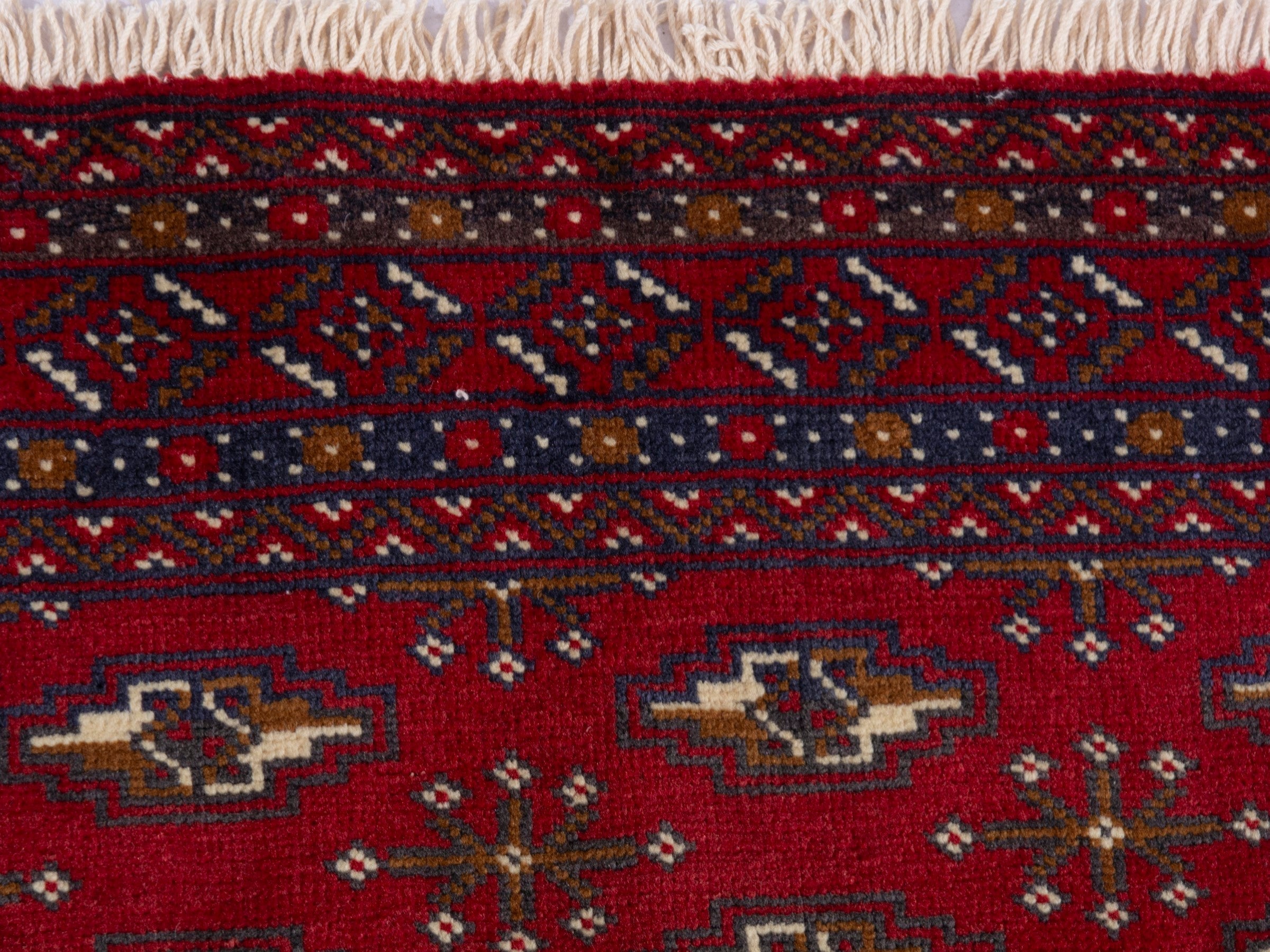 Persian Torkaman accent rug in burgundy and deep red, view 7 of 8