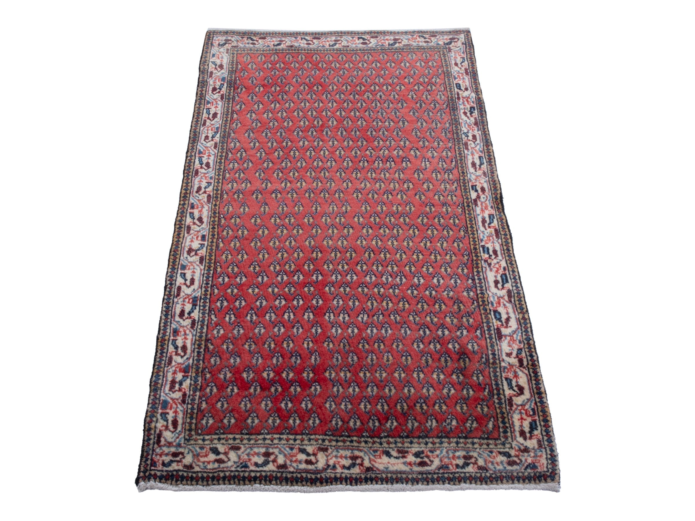 Persian Botteh accent rug in deep red and cream, view 2 of 7