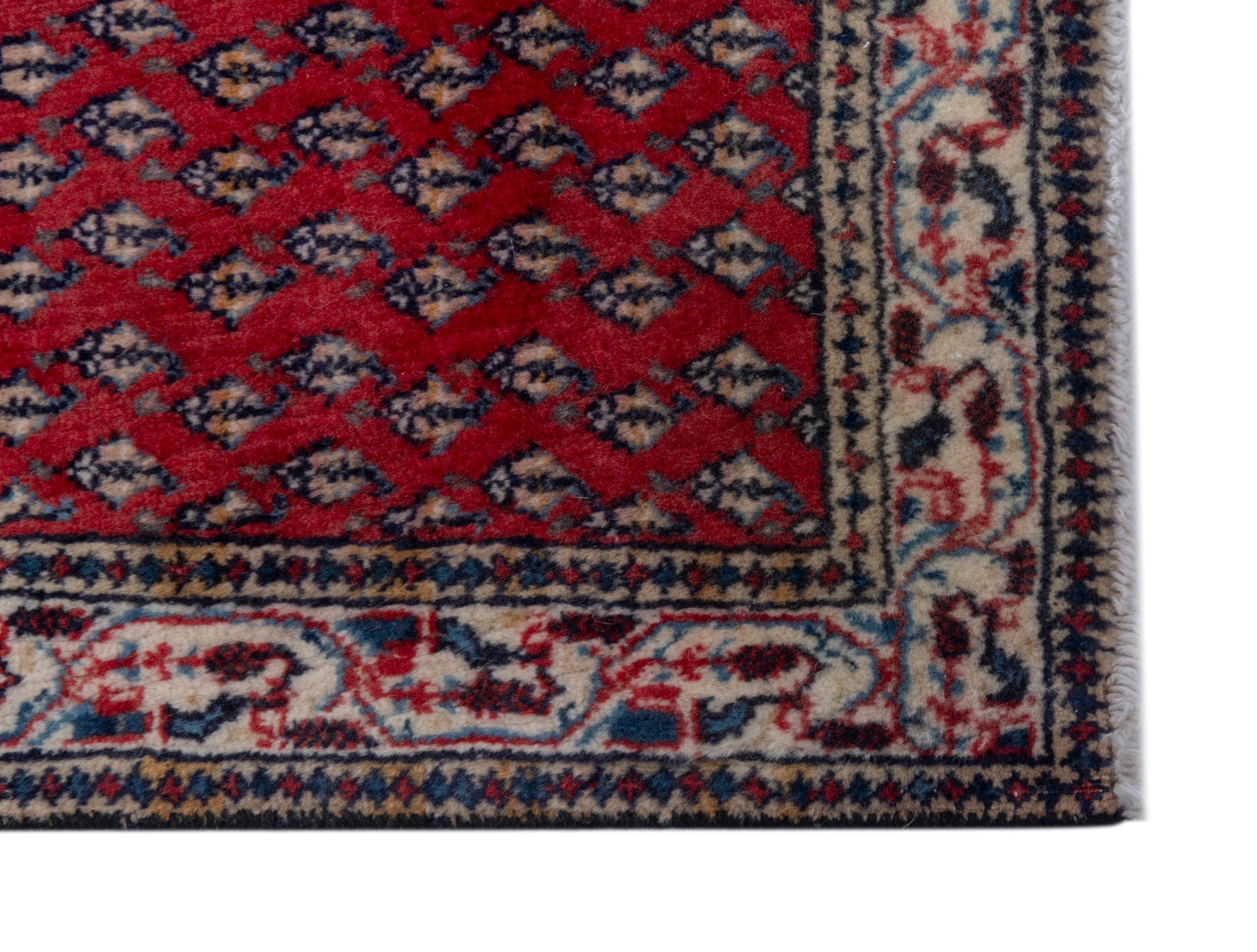 Persian Botteh accent rug in deep red and cream, view 4 of 7