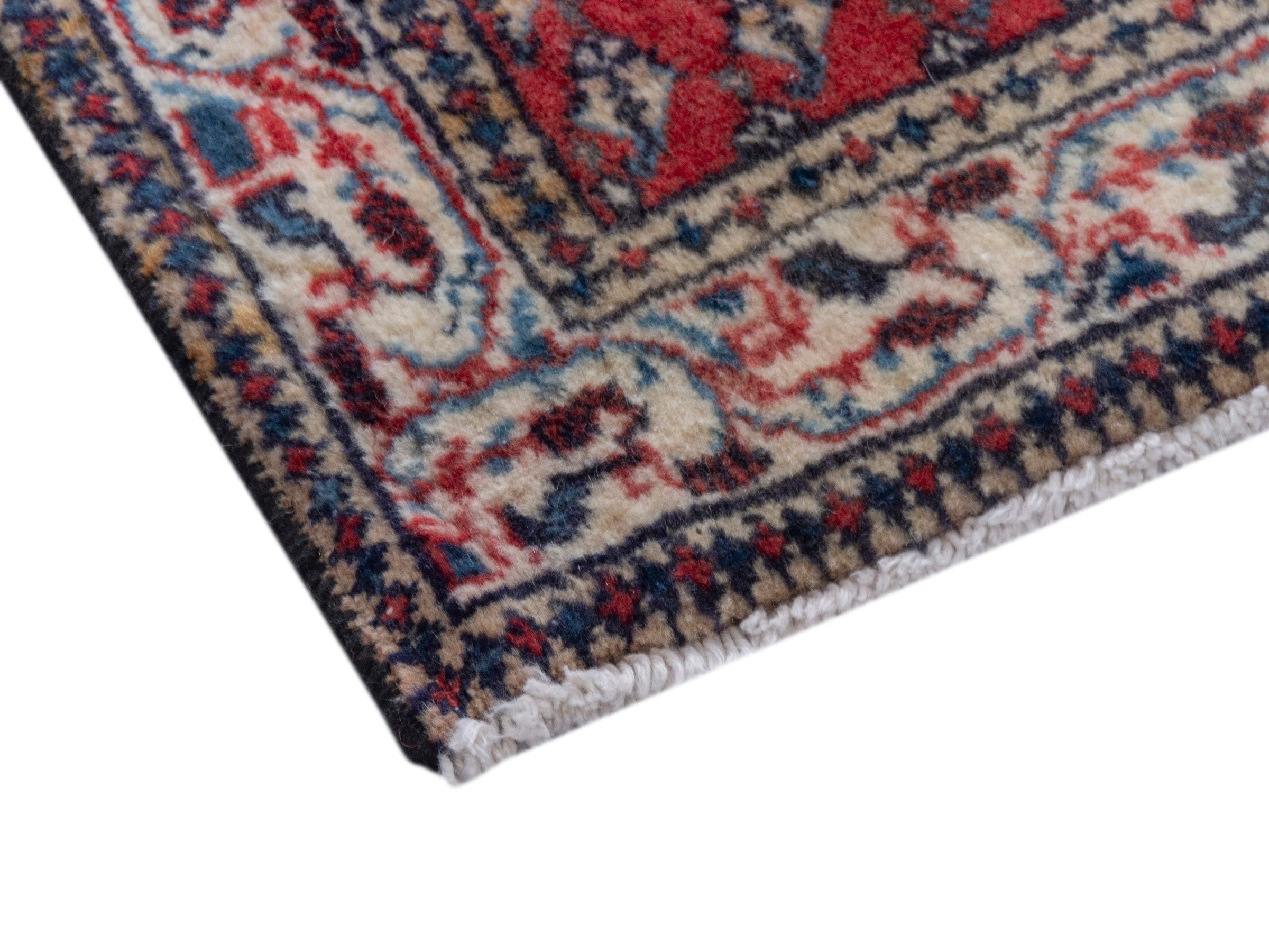 Persian Botteh accent rug in deep red and cream, view 5 of 7