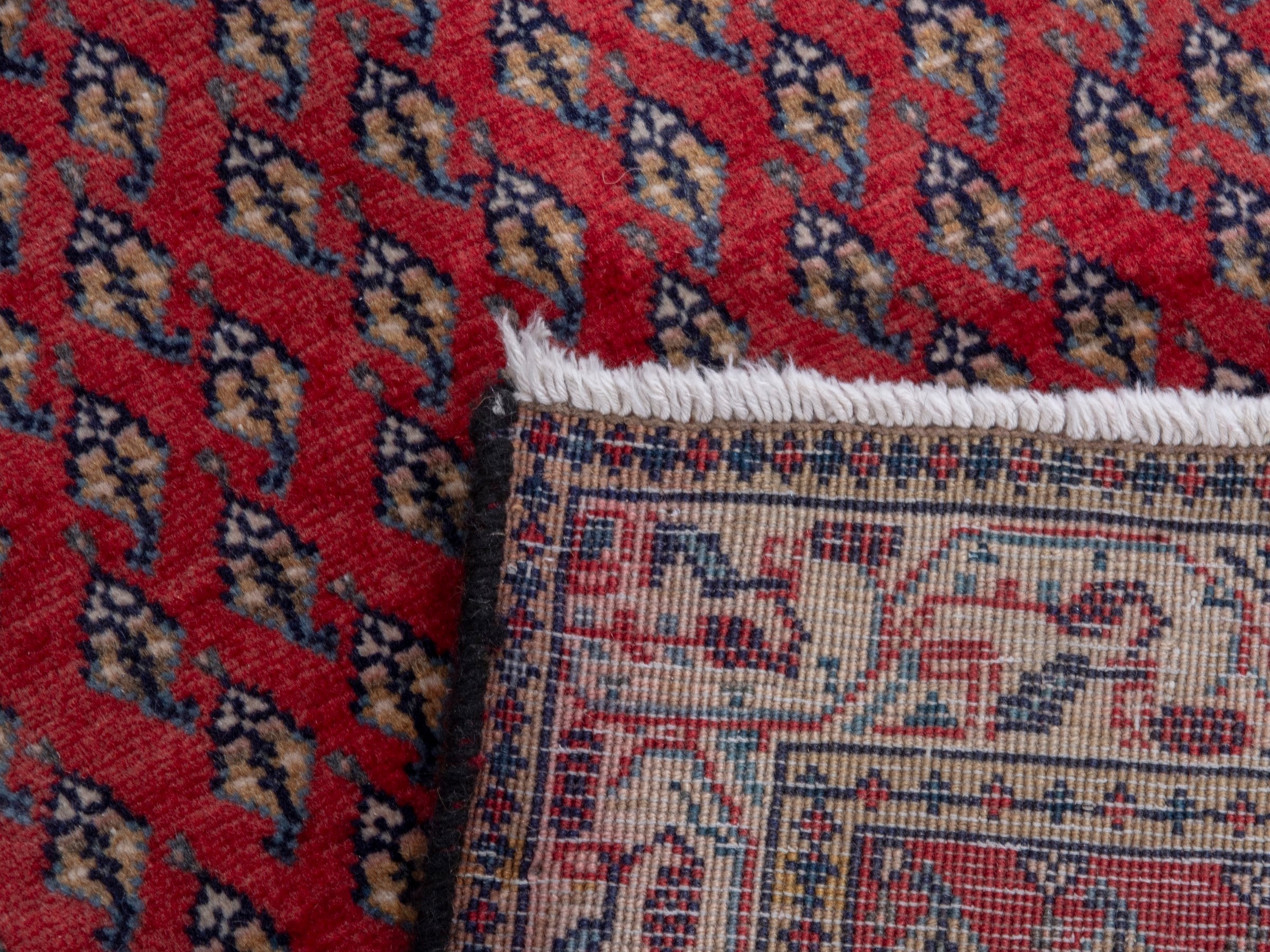 Persian Botteh accent rug in deep red and cream, view 7 of 7