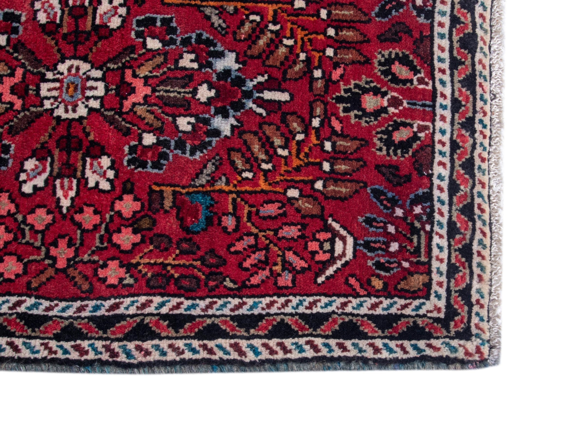 Persian Hamedan accent rug in burgundy and navy, view 4 of 8