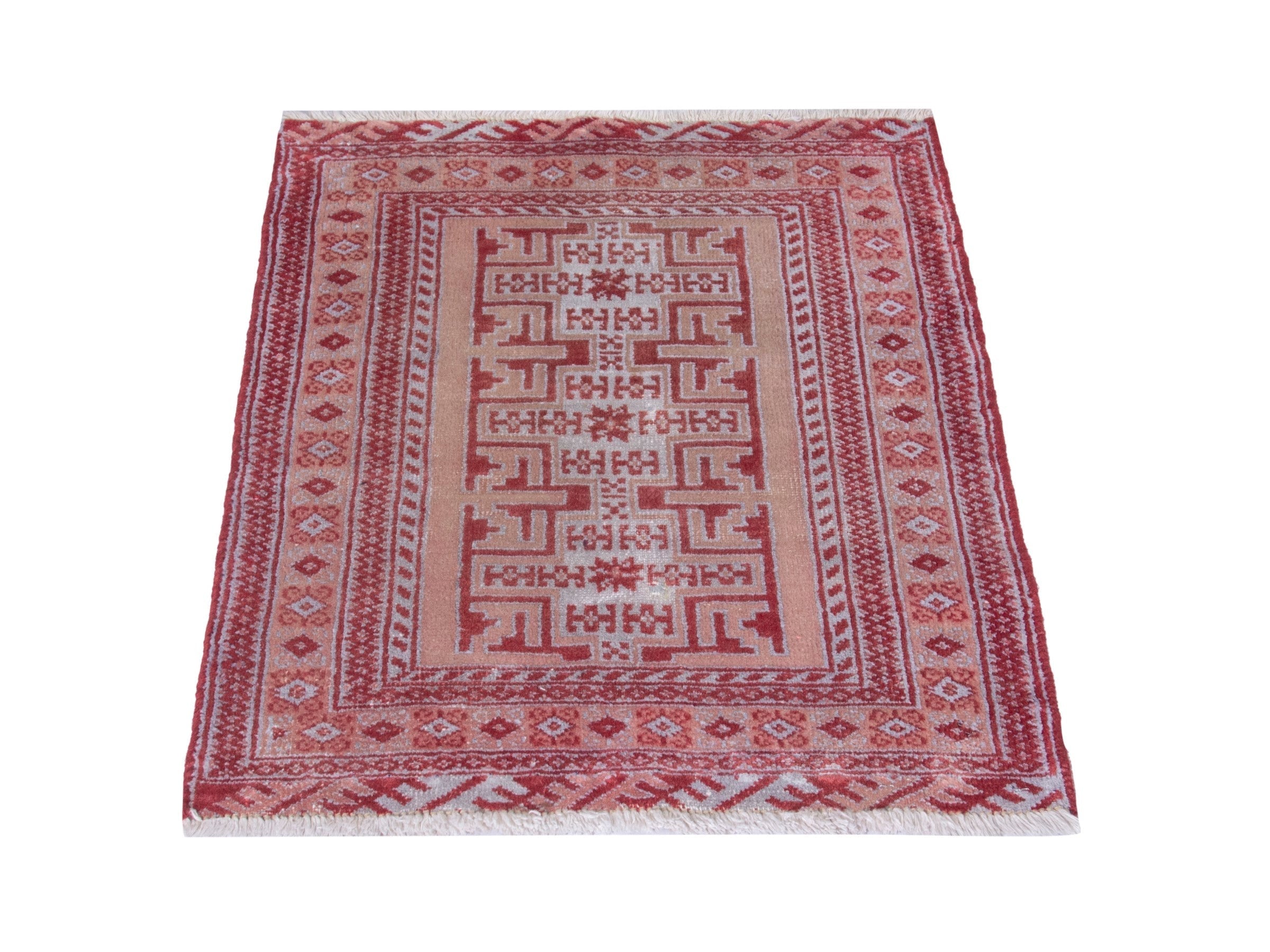 Persian Torkaman accent rug in muted pink and faded red, view 2 of 8