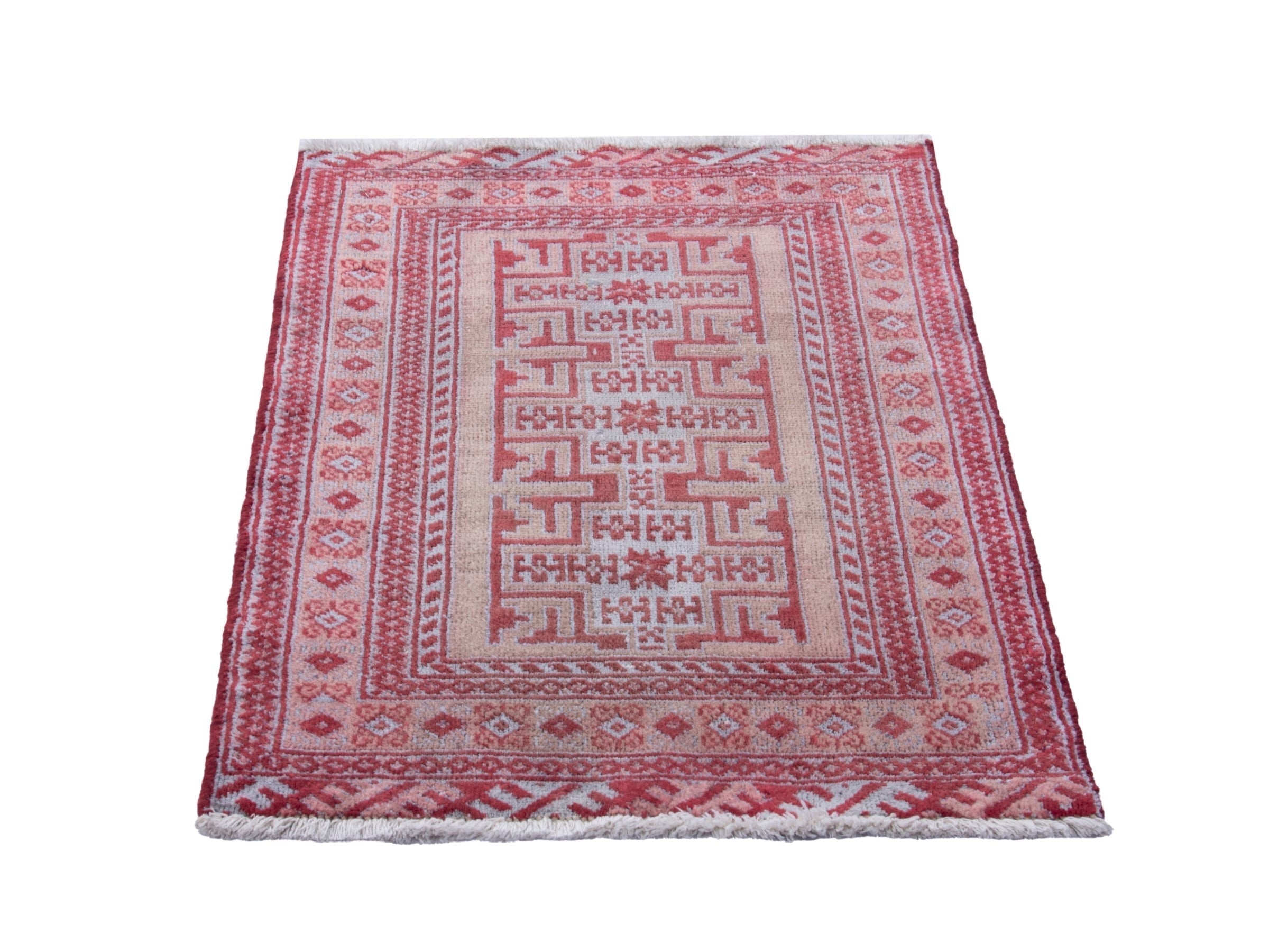 Persian Torkaman accent rug in muted pink and faded red, view 3 of 8