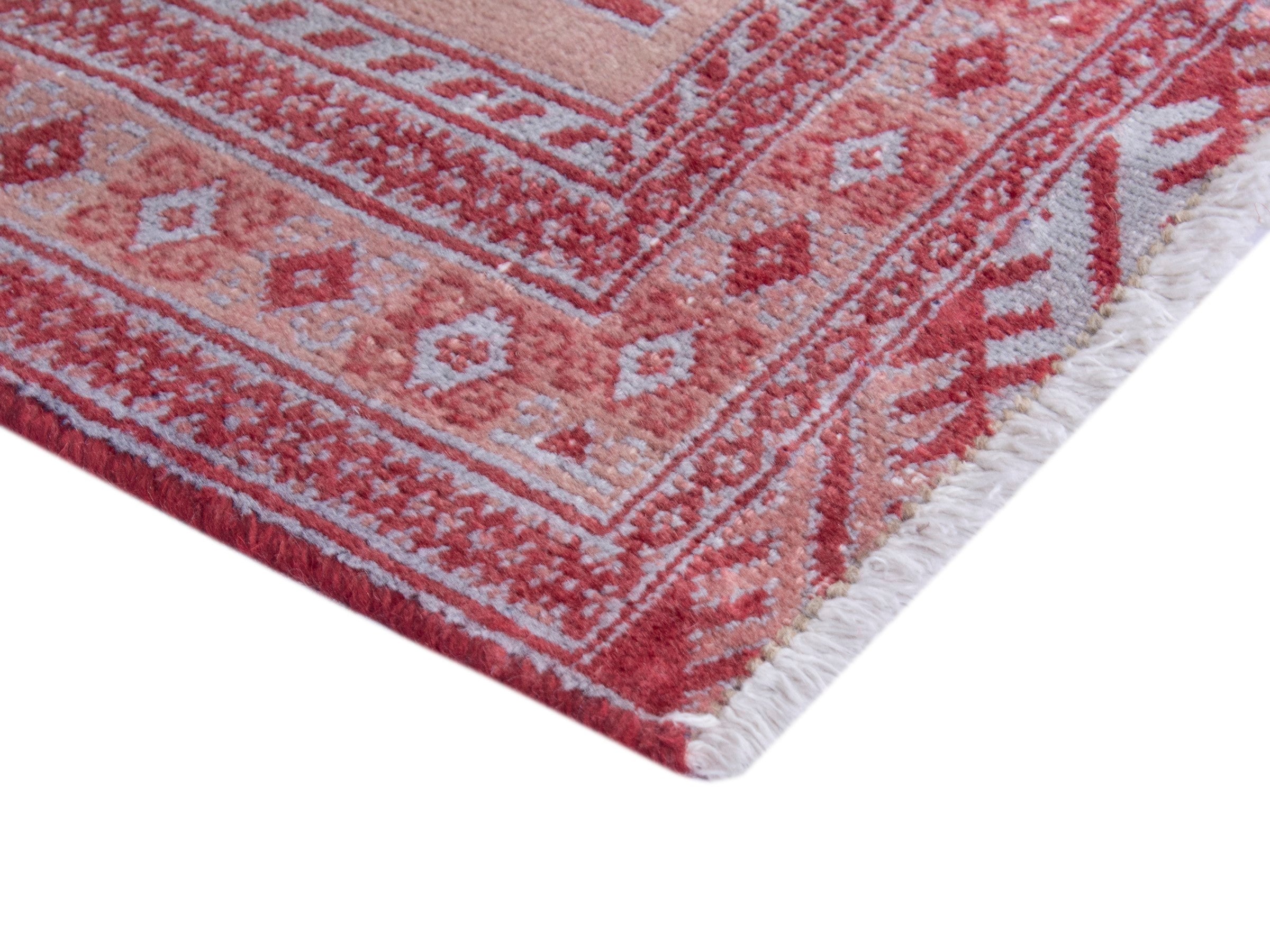 Persian Torkaman accent rug in muted pink and faded red, view 5 of 8