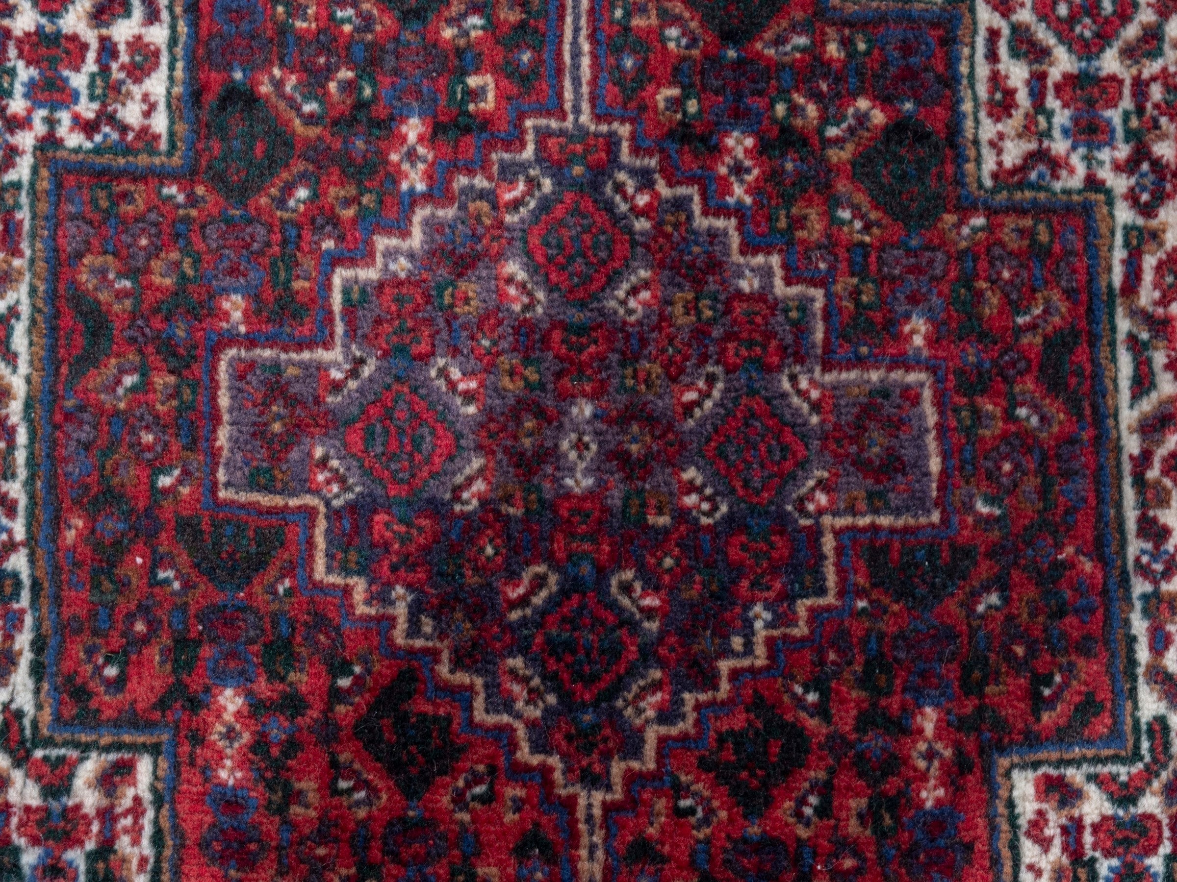 Persian Sanandaj accent rug in burgundy and cream, view 5 of 7