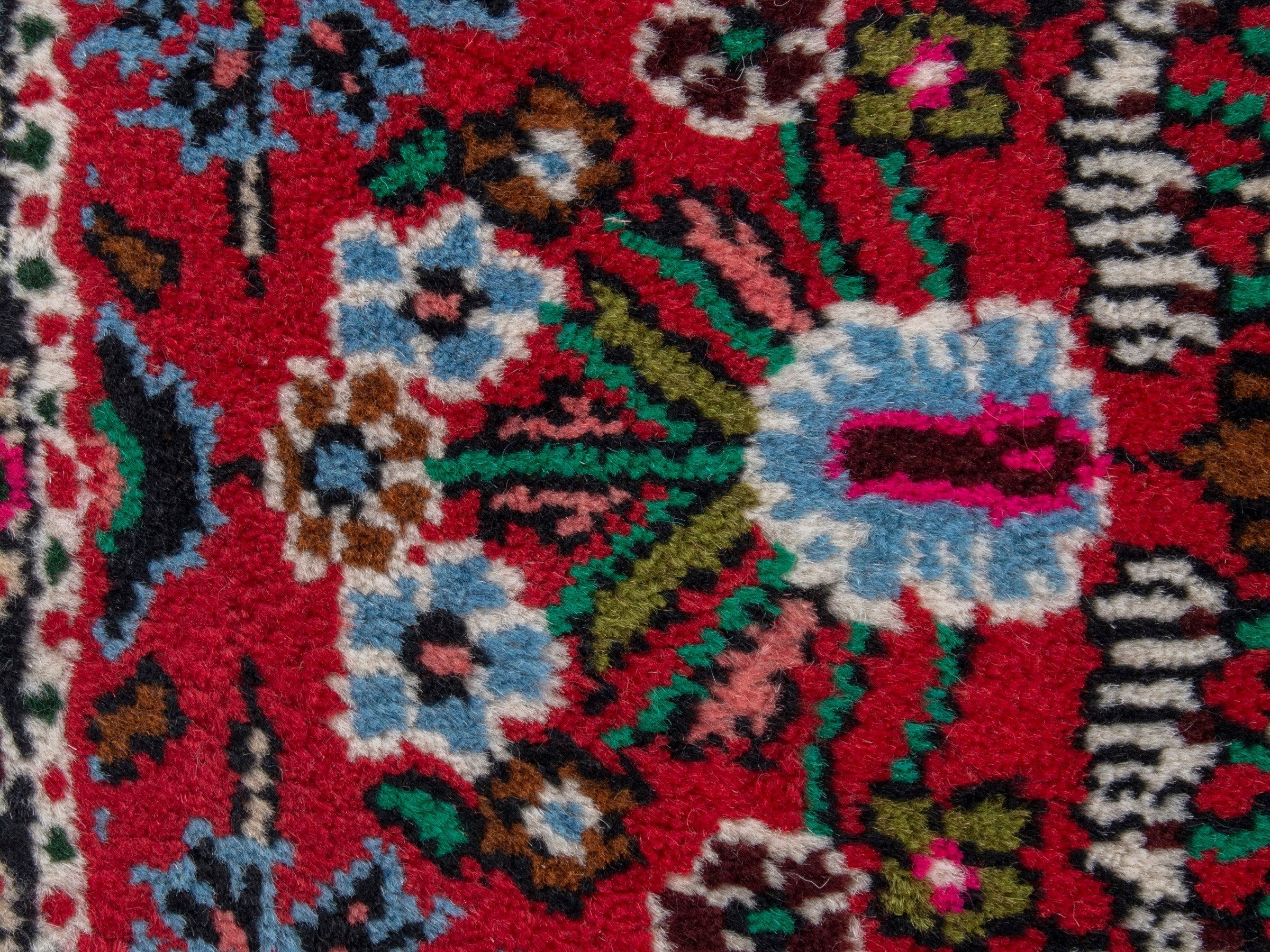 Persian Hamedan accent rug in deep red and navy, view 6 of 8