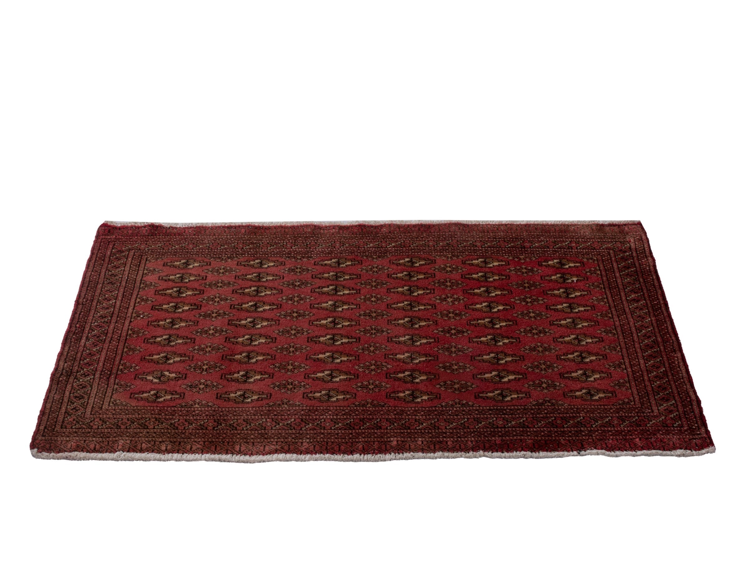 Persian Torkaman accent rug in burgundy and deep red, view 2 of 7
