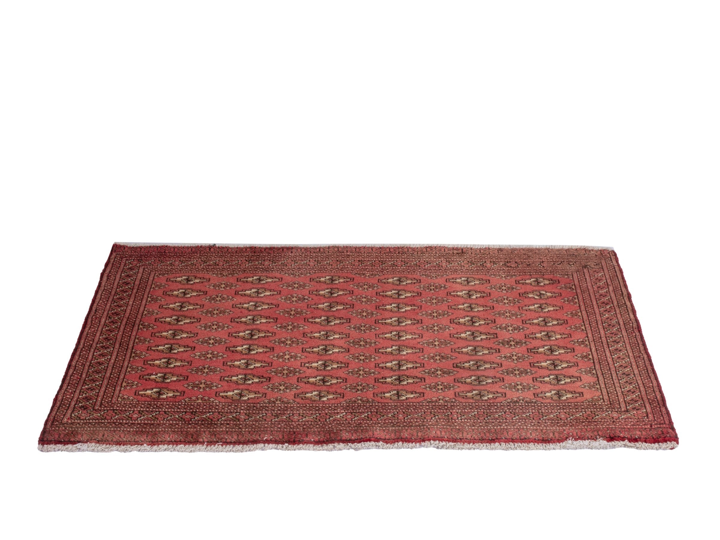 Persian Torkaman accent rug in burgundy and deep red, view 3 of 7
