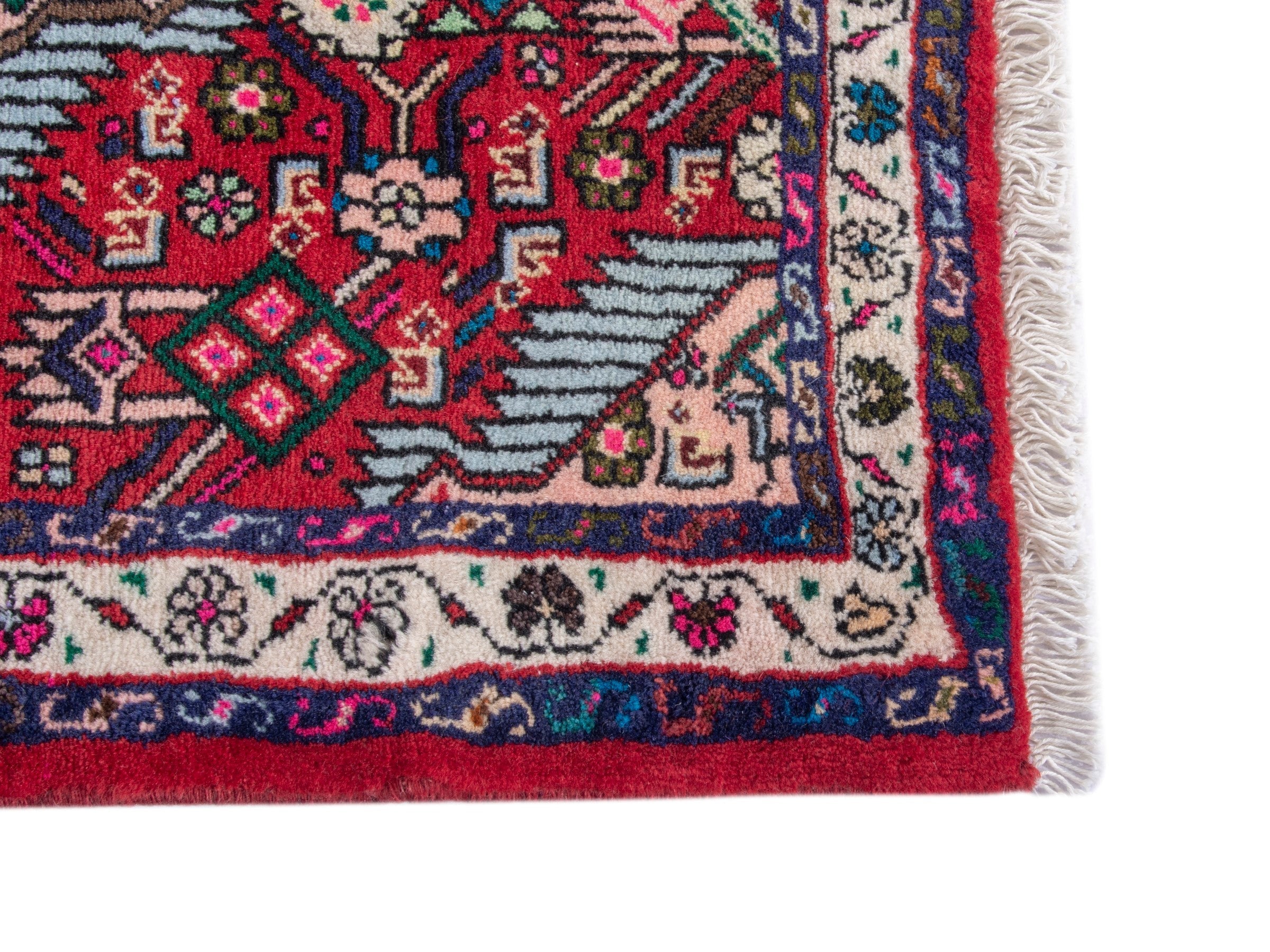 Persian Hamedan accent rug in deep red and cream, view 4 of 8