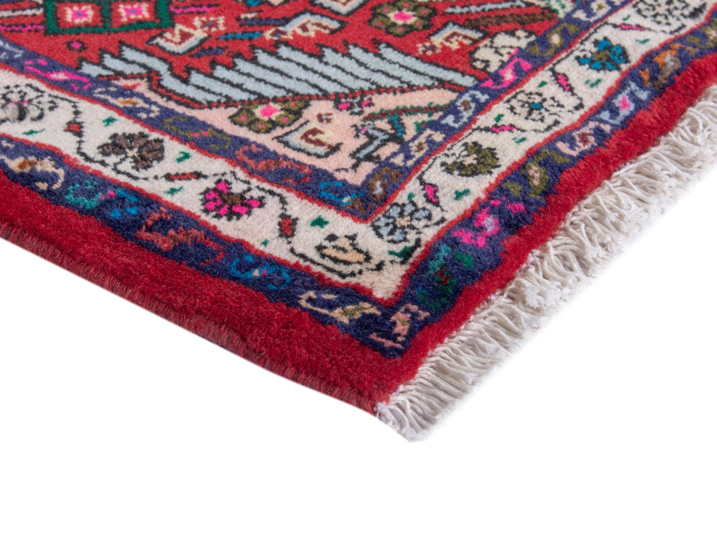 Persian Hamedan accent rug in deep red and cream, view 5 of 8
