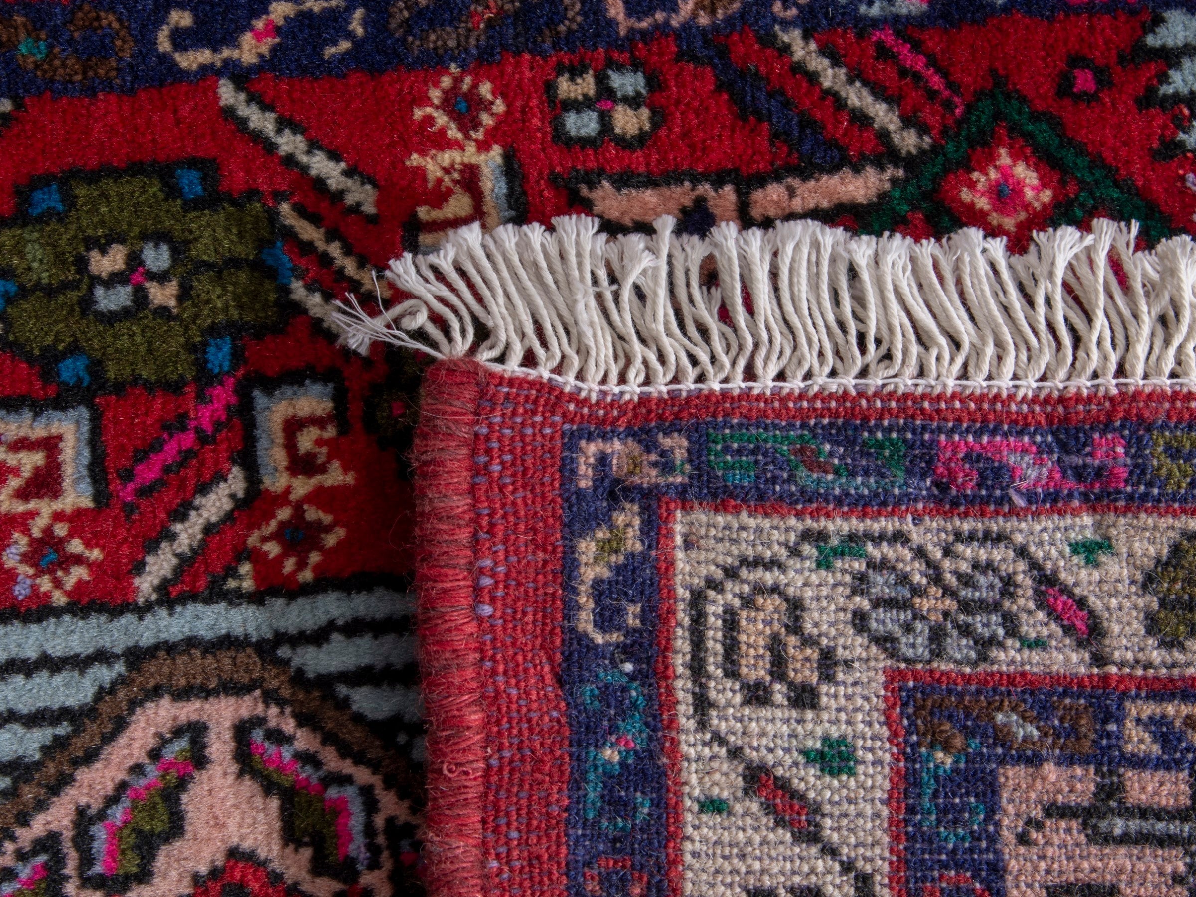 Persian Hamedan accent rug in deep red and cream, view 8 of 8