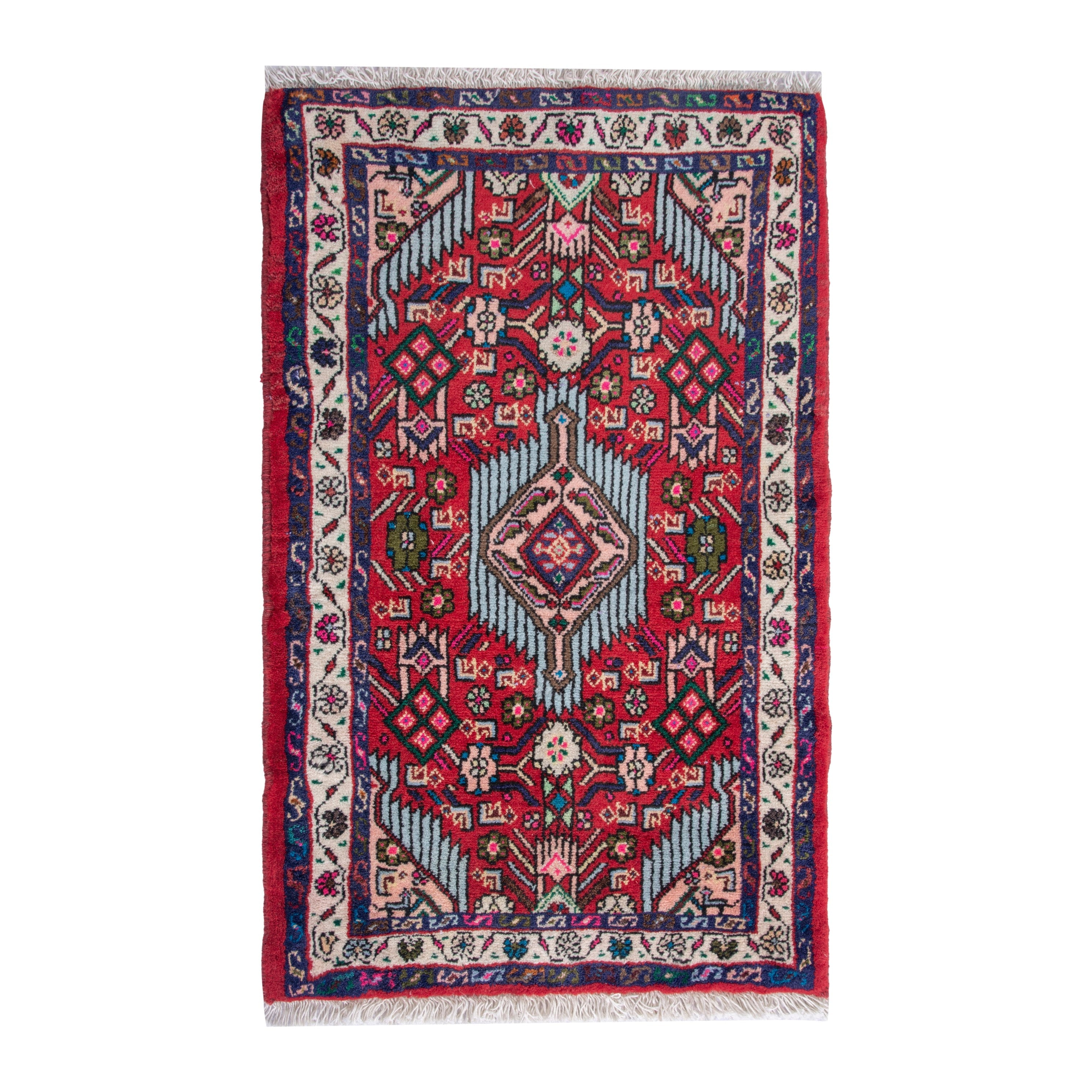 Persian Hamedan accent rug in deep red and cream, 2' x 2'9"