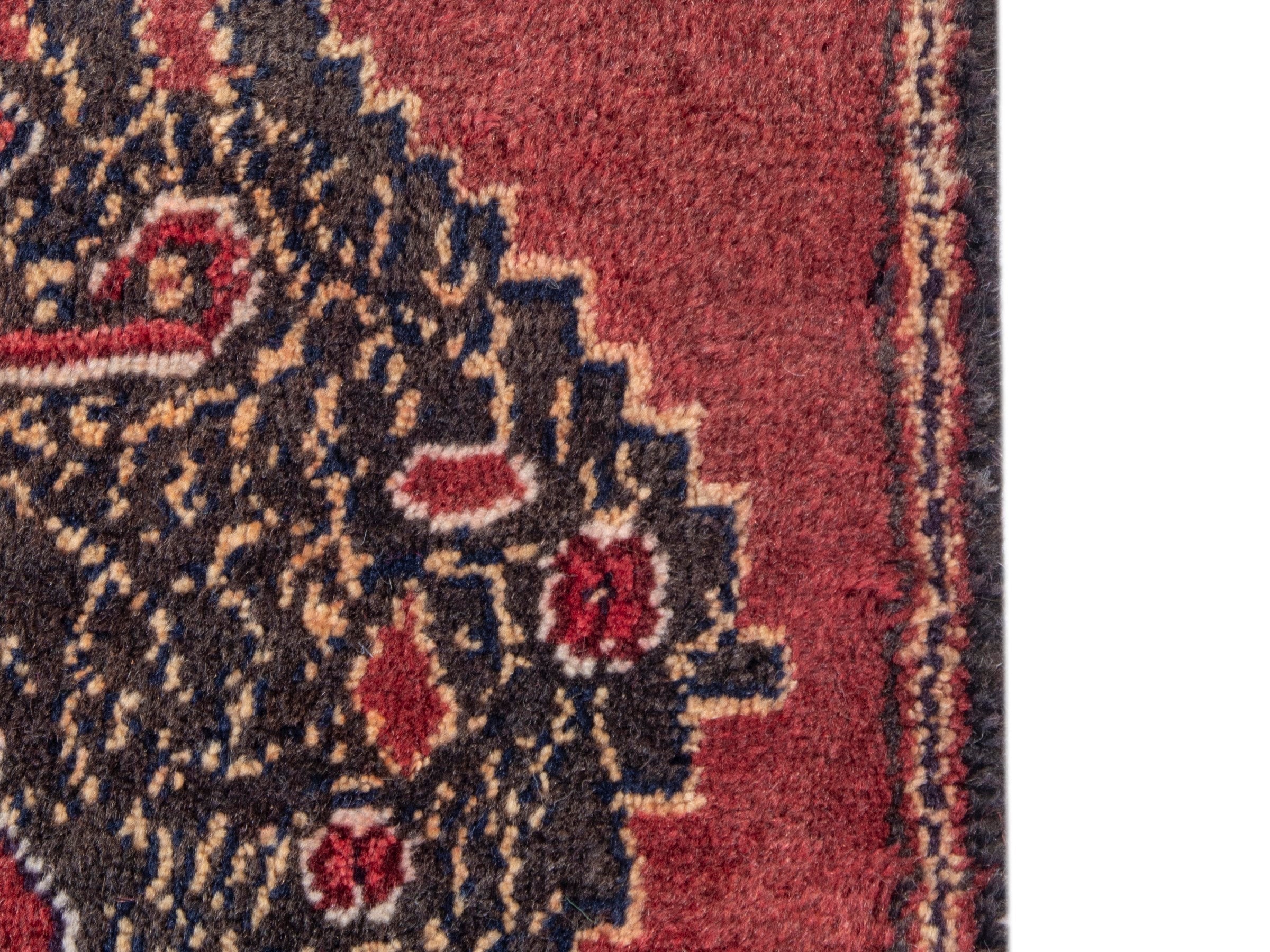 Persian Hamedan accent rug in deep red and black, view 4 of 8