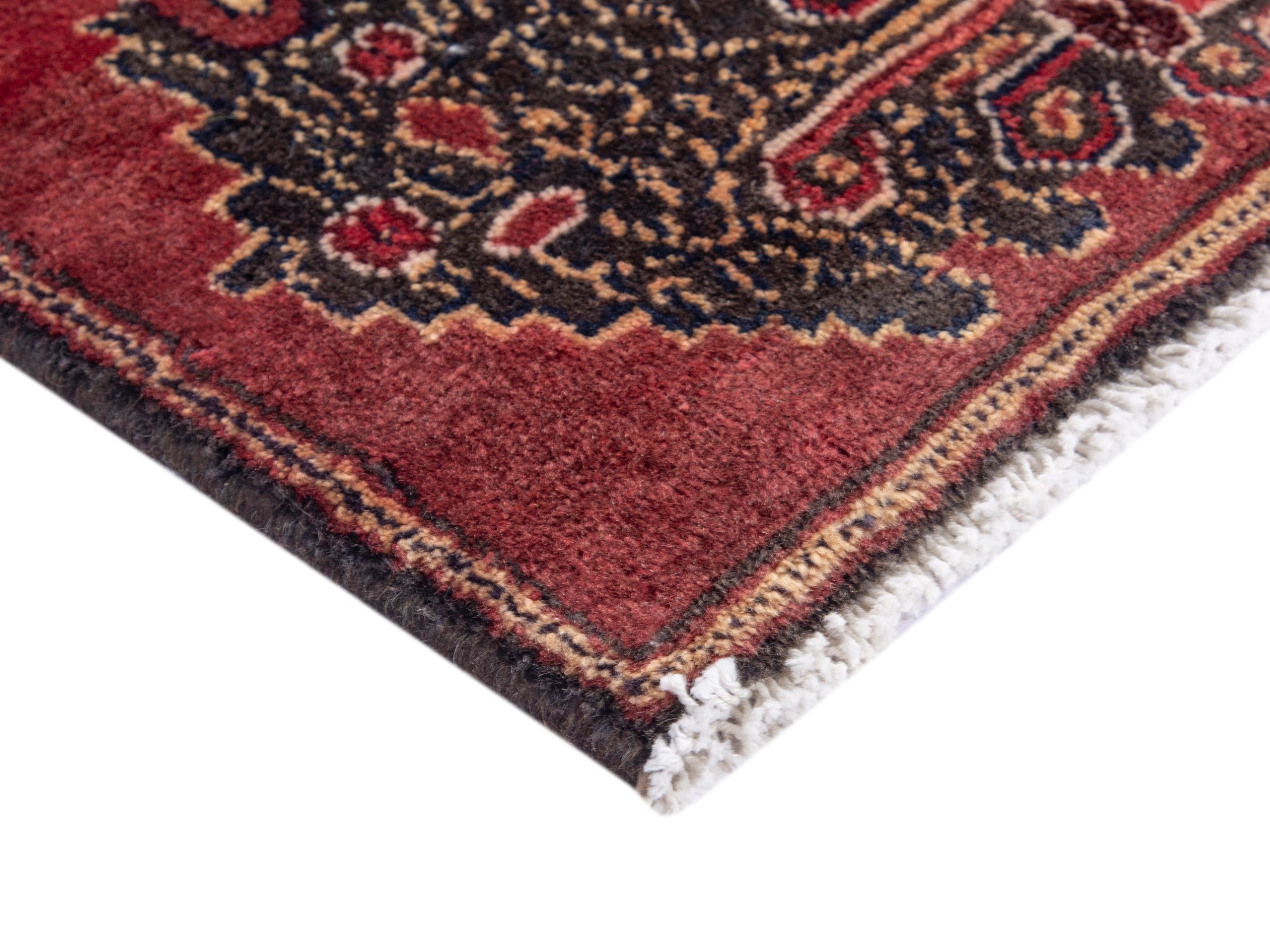 Persian Hamedan accent rug in deep red and black, view 5 of 8