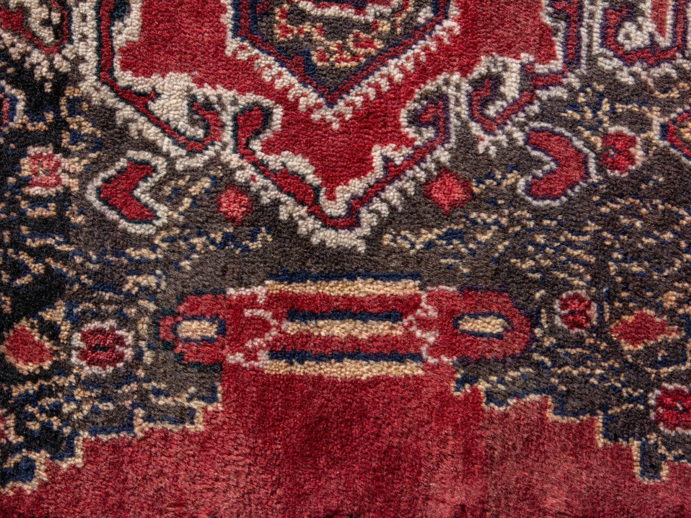 Persian Hamedan accent rug in deep red and black, view 6 of 8