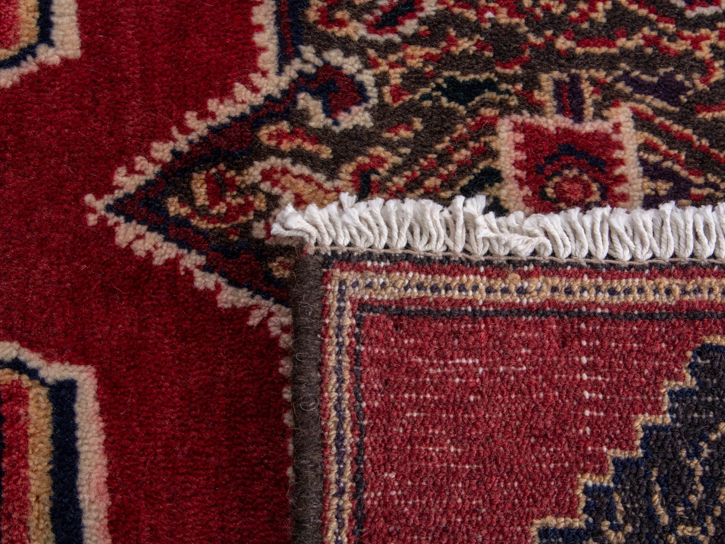 Persian Hamedan accent rug in deep red and black, view 8 of 8