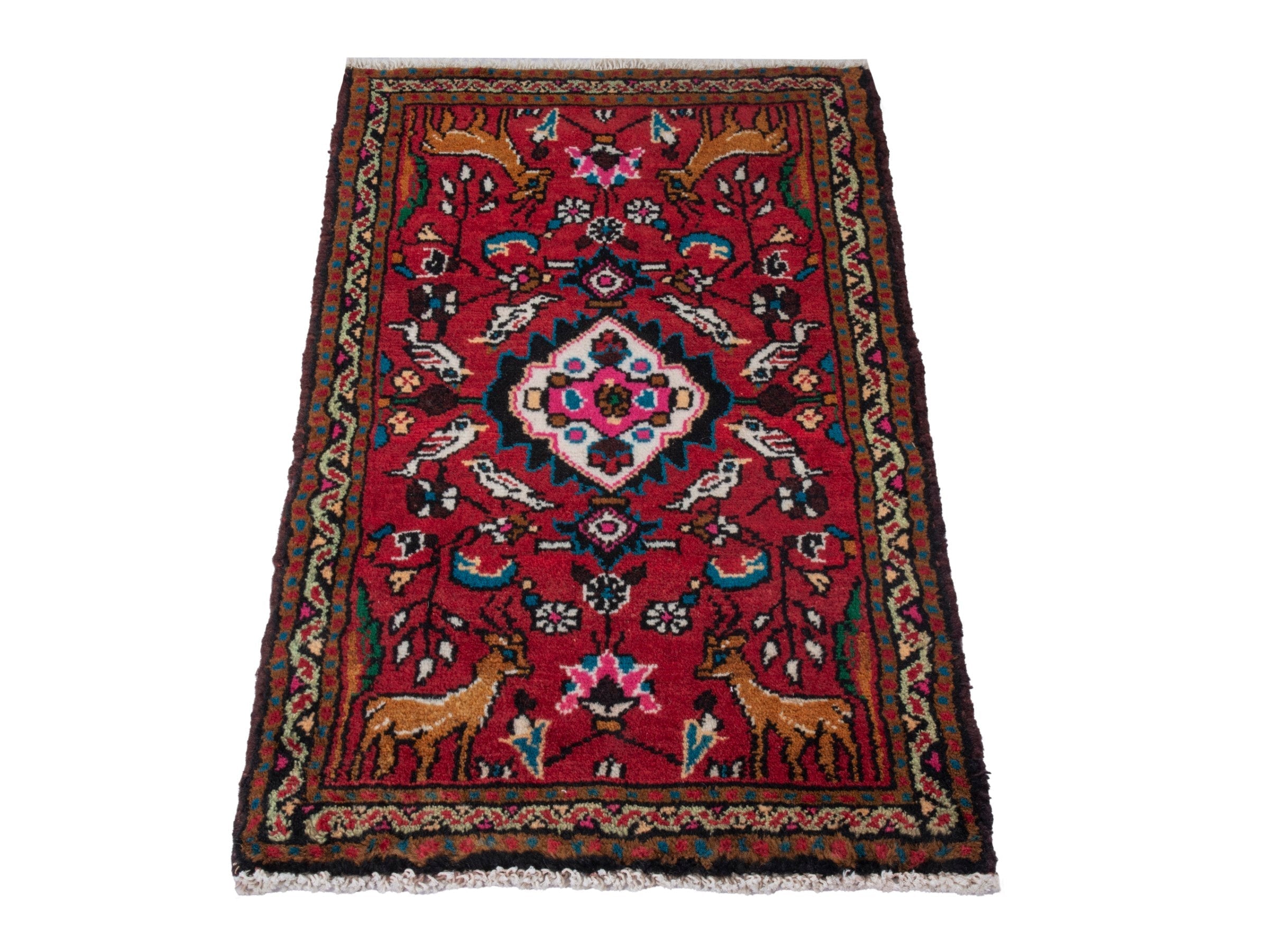 Persian Hamedan accent rug in deep red and black cherry, view 2 of 7