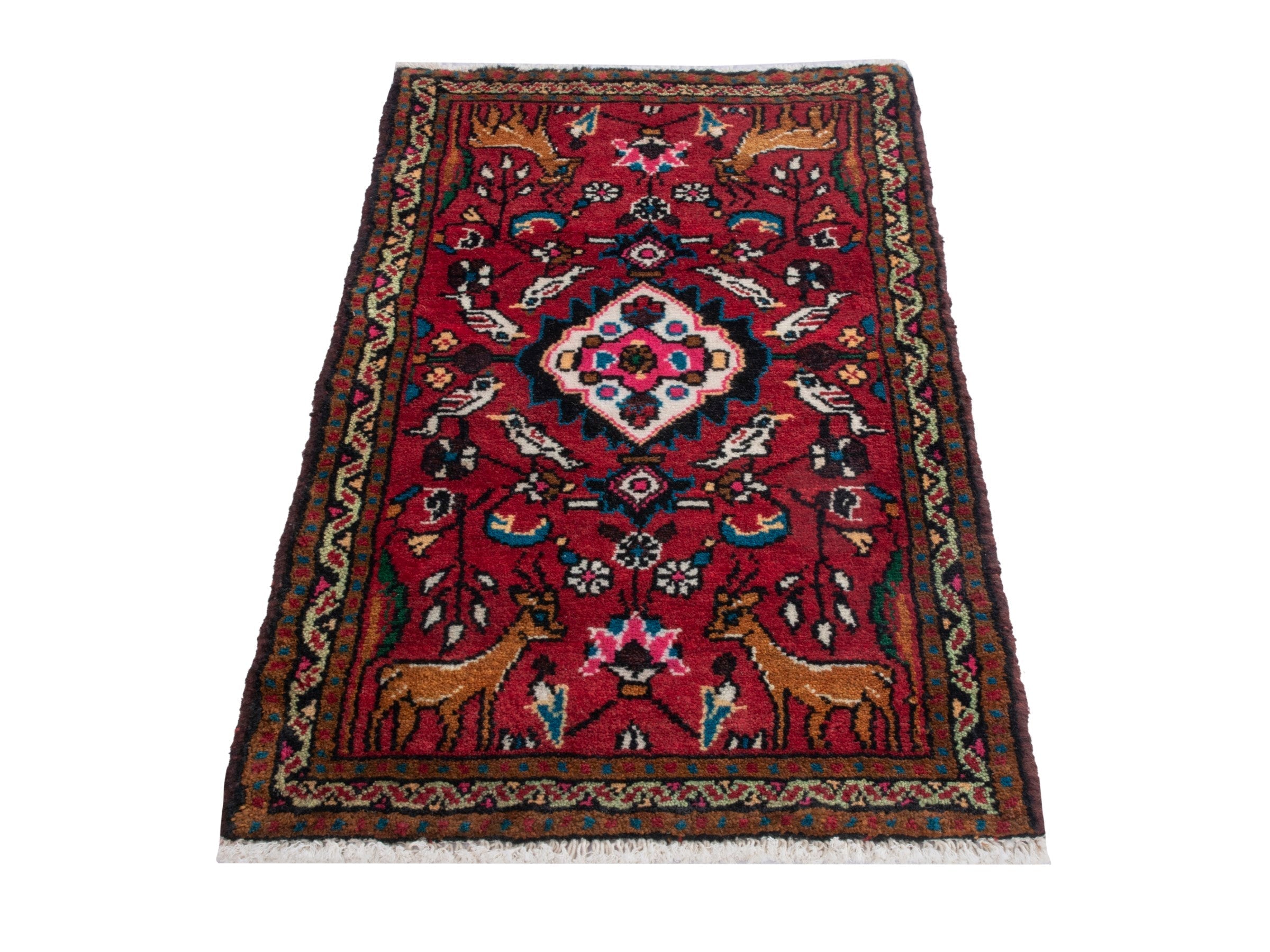 Persian Hamedan accent rug in deep red and black cherry, view 3 of 7