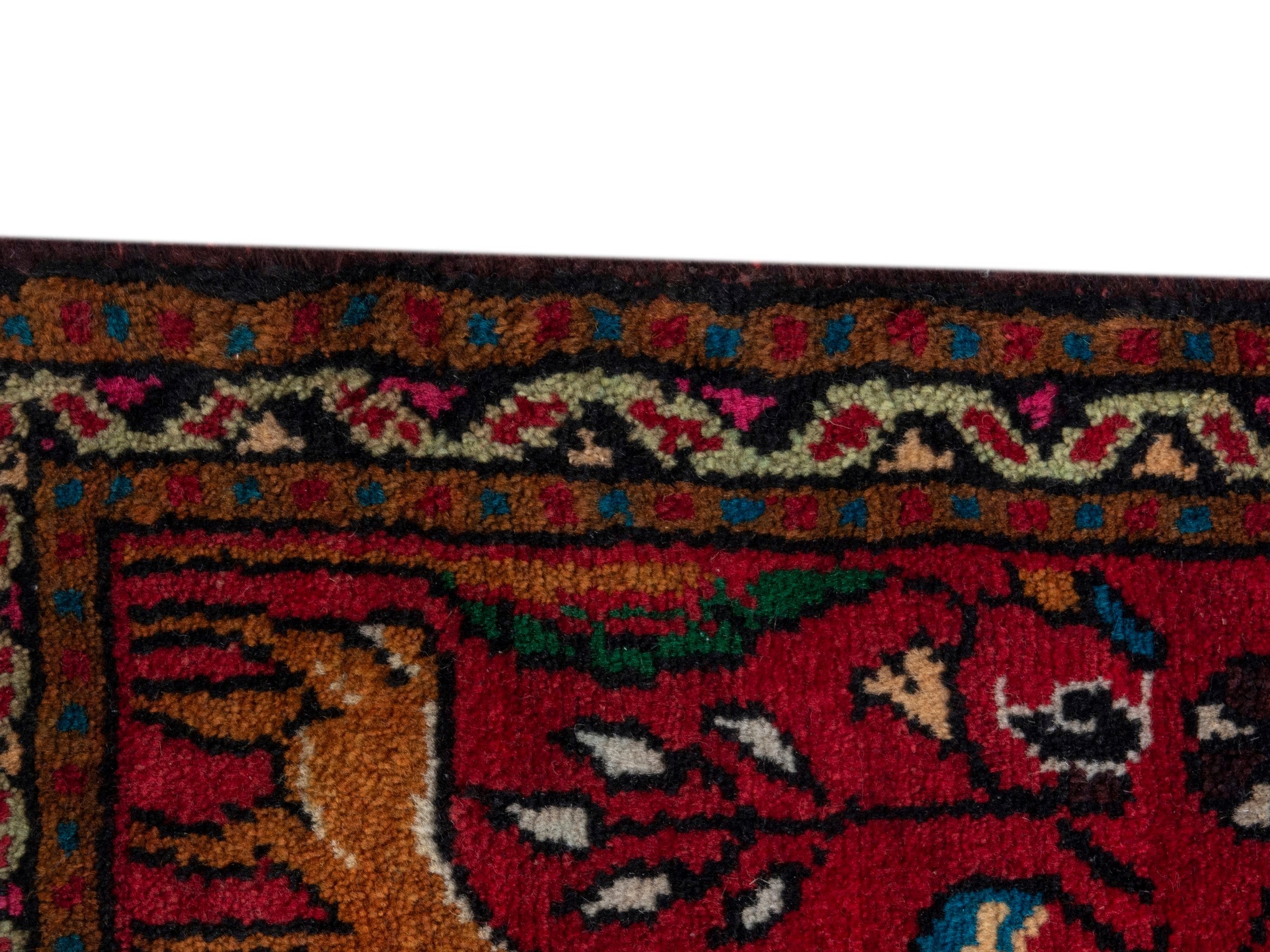 Persian Hamedan accent rug in deep red and black cherry, view 4 of 7