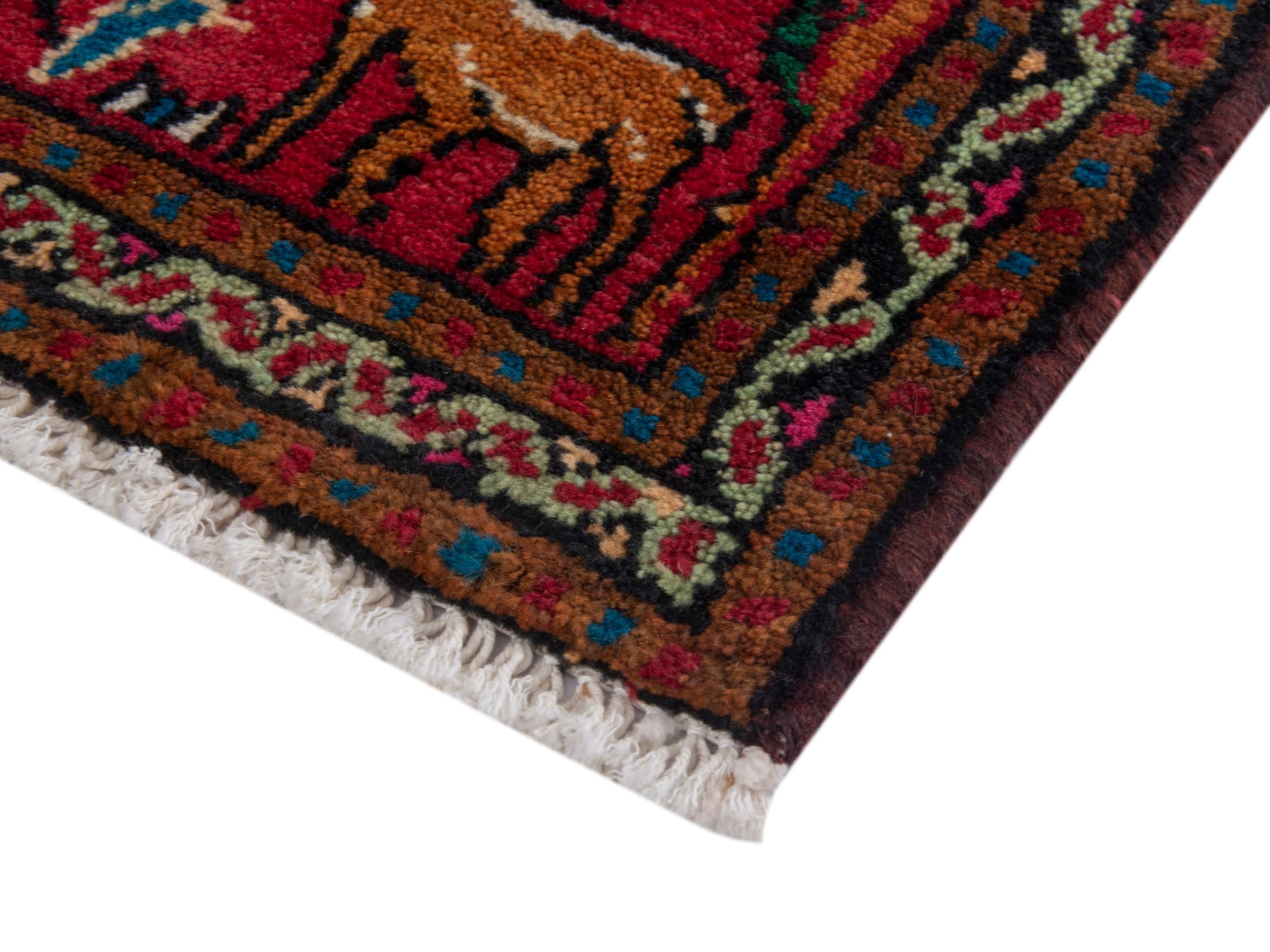 Persian Hamedan accent rug in deep red and black cherry, view 5 of 7