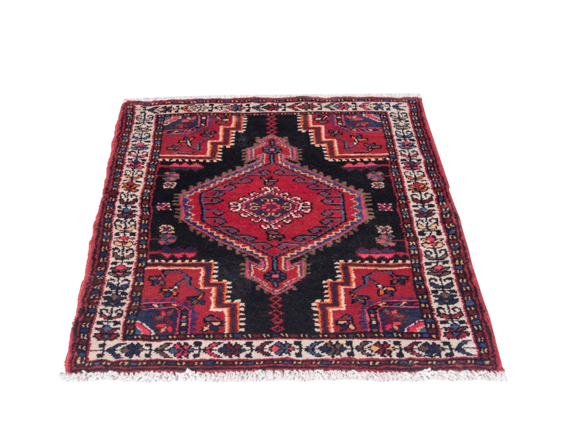 Persian Toyserkan accent rug in black and deep red, view 2 of 8