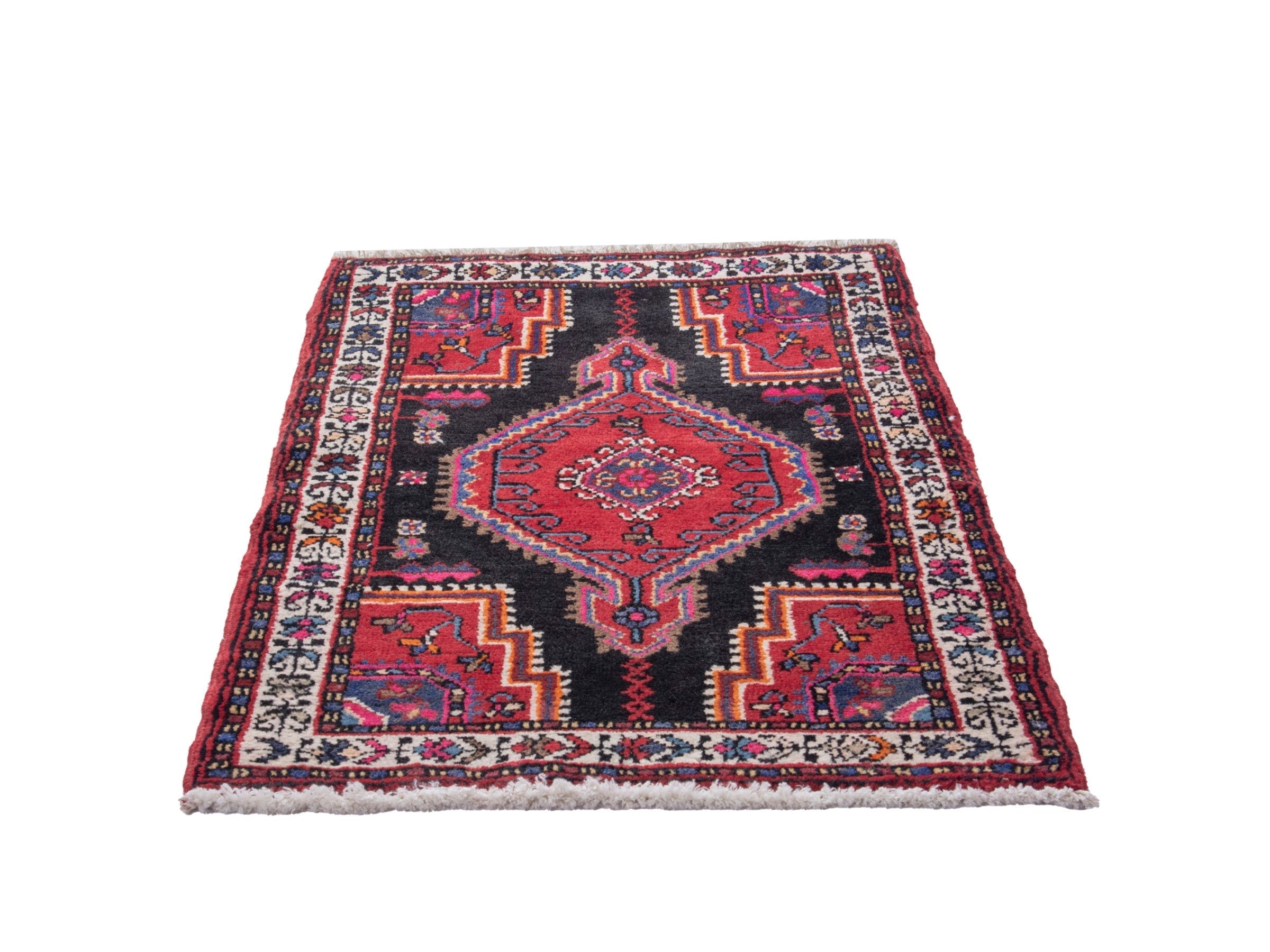 Persian Toyserkan accent rug in black and deep red, view 3 of 8