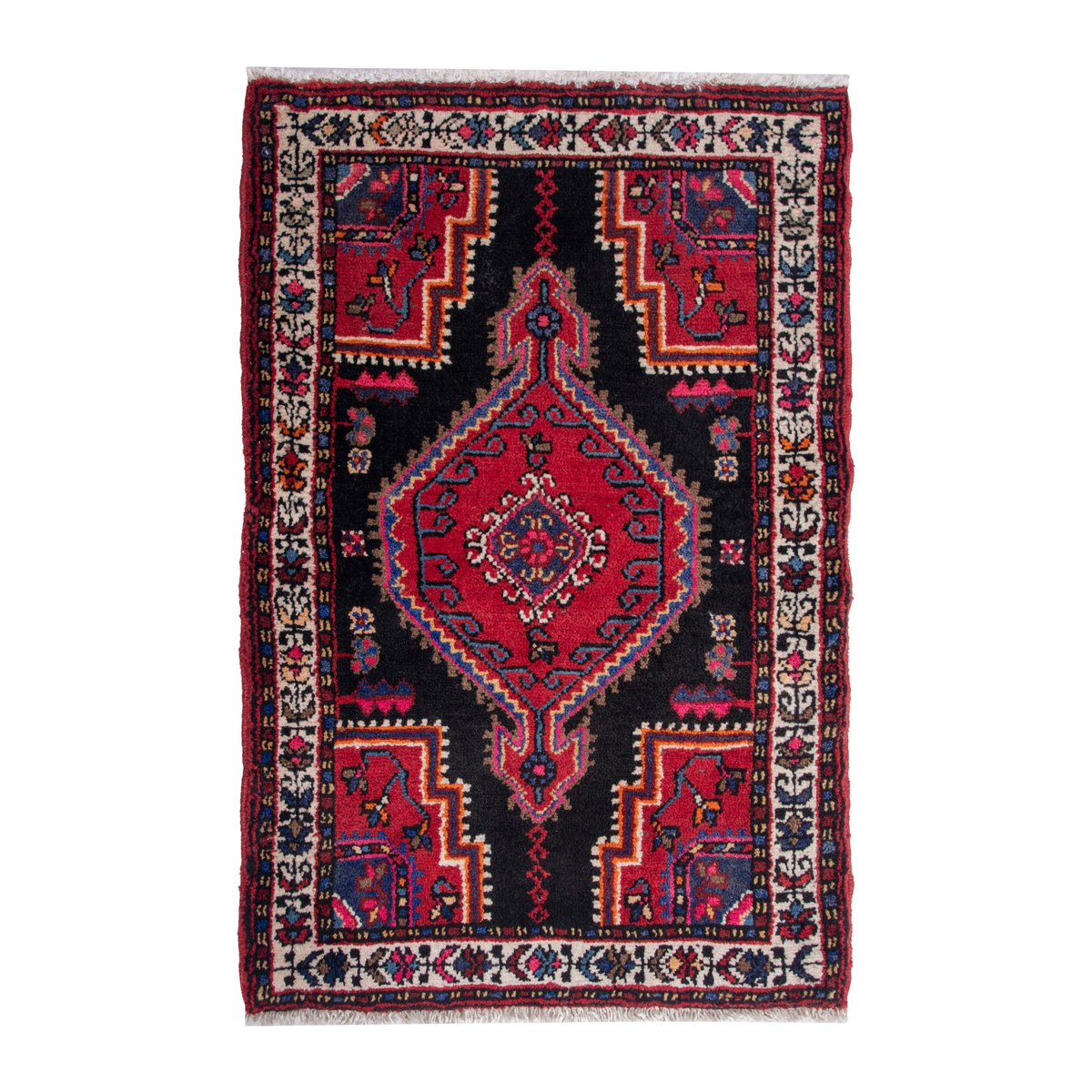 Persian Toyserkan accent rug in black and deep red, 2'4" x 3'1"
