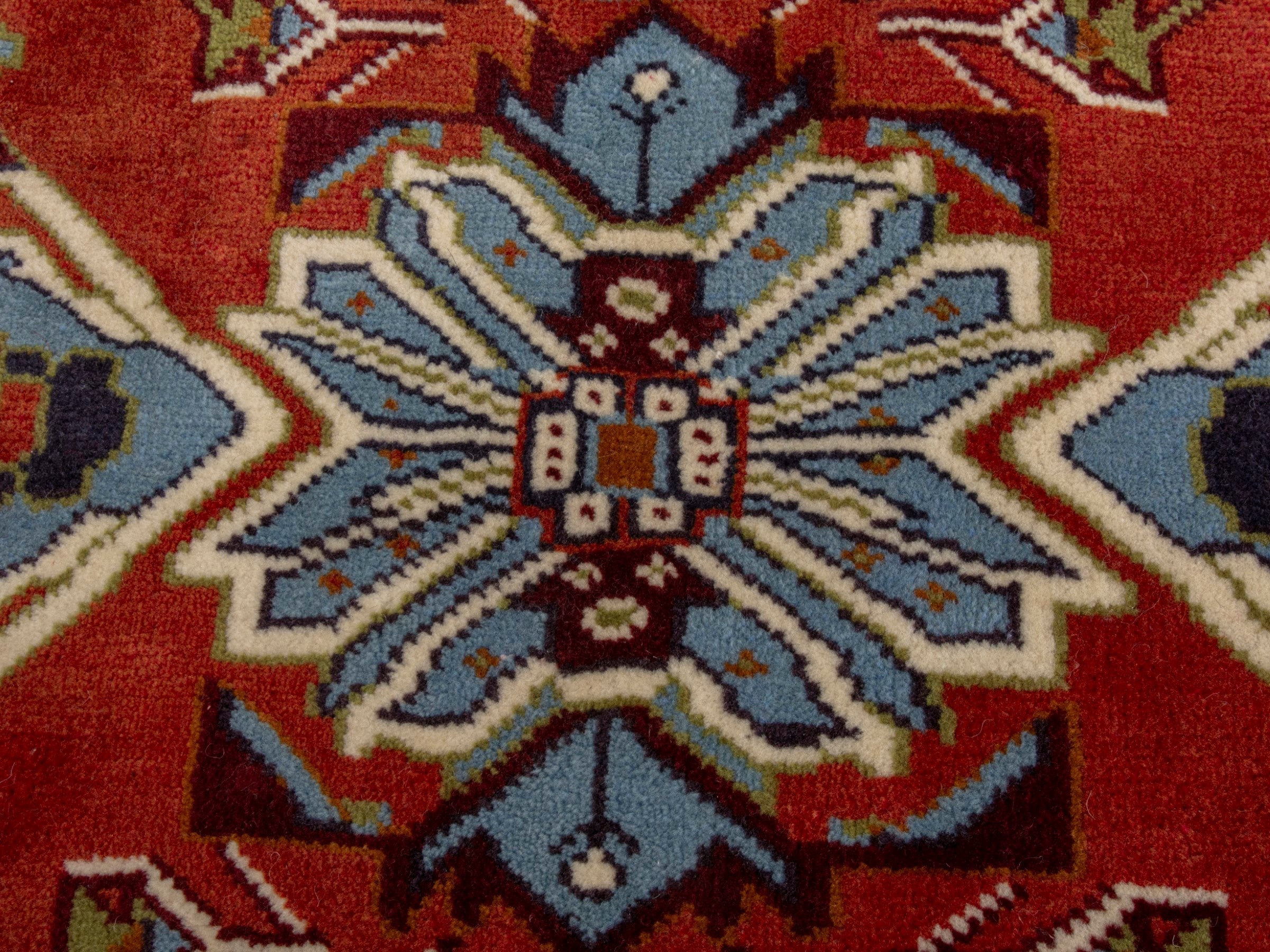 Persian Torkaman accent rug in deep red and off-white, view 6 of 7