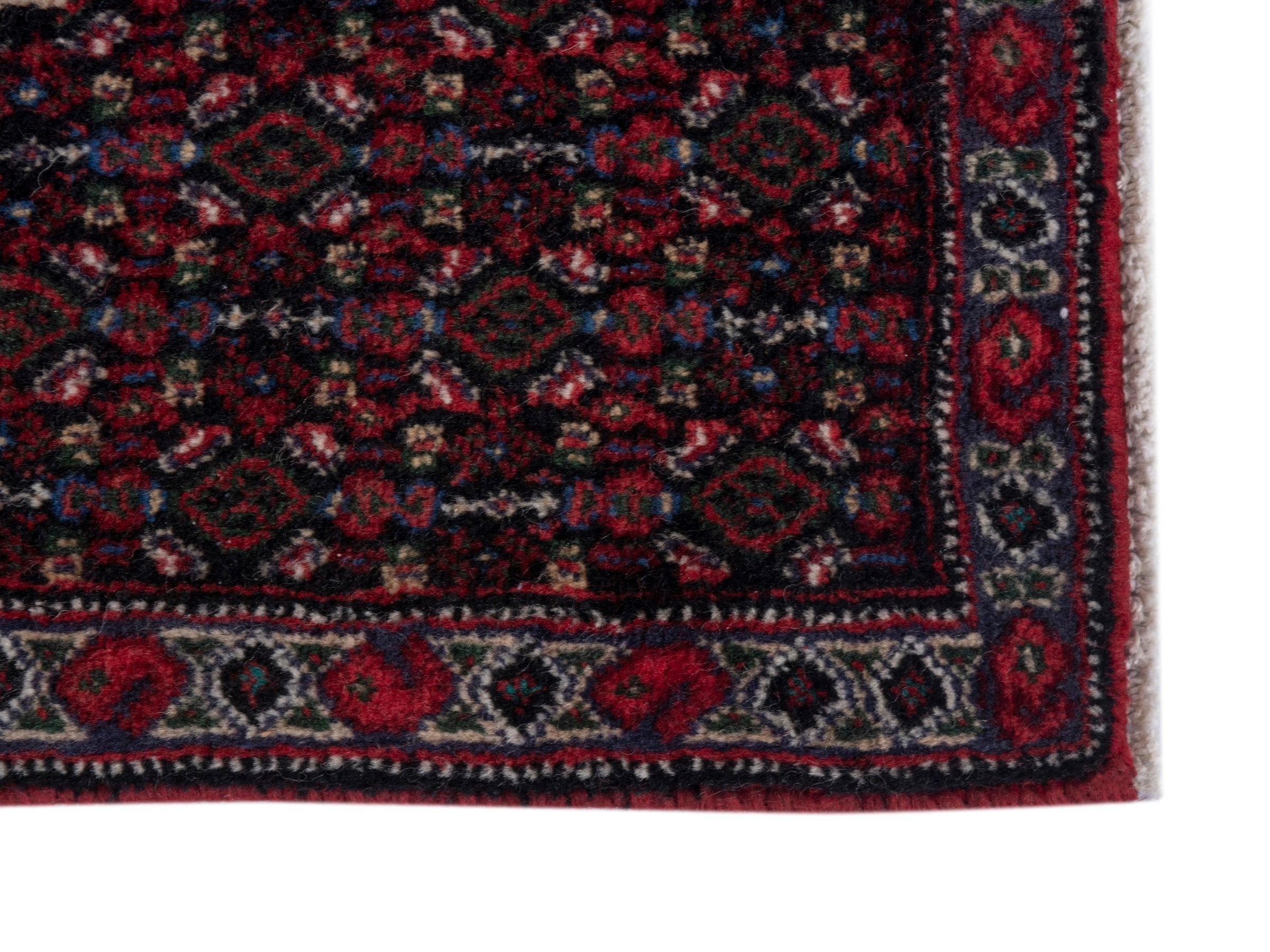 Persian Sanandaj accent rug in burgundy and ivory, view 4 of 7