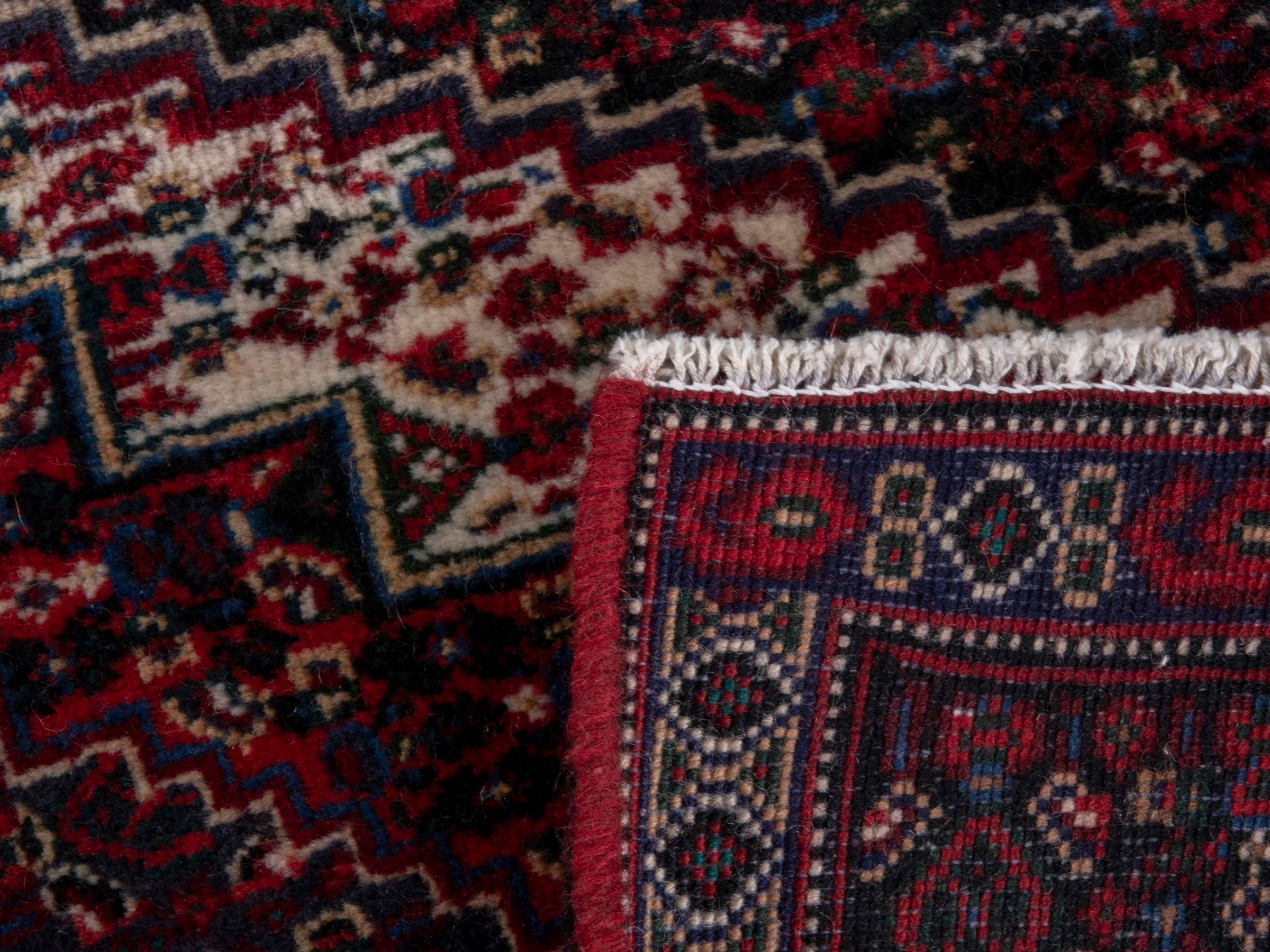 Persian Sanandaj accent rug in burgundy and ivory, view 7 of 7