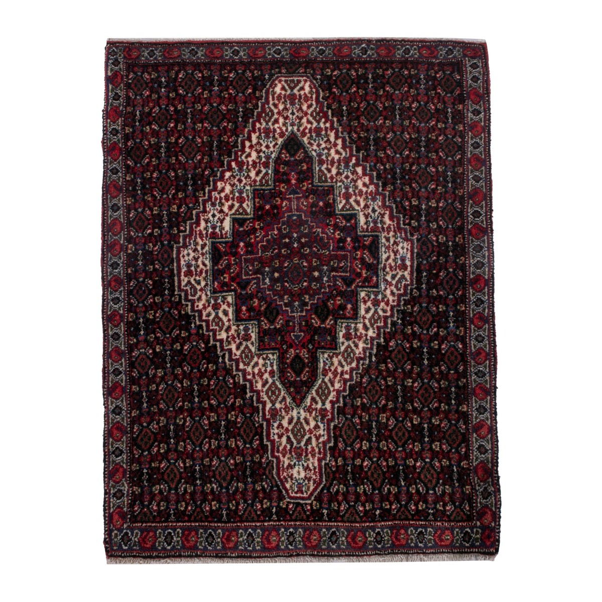 Persian Sanandaj accent rug in burgundy and ivory, 2'2" x 3'1"