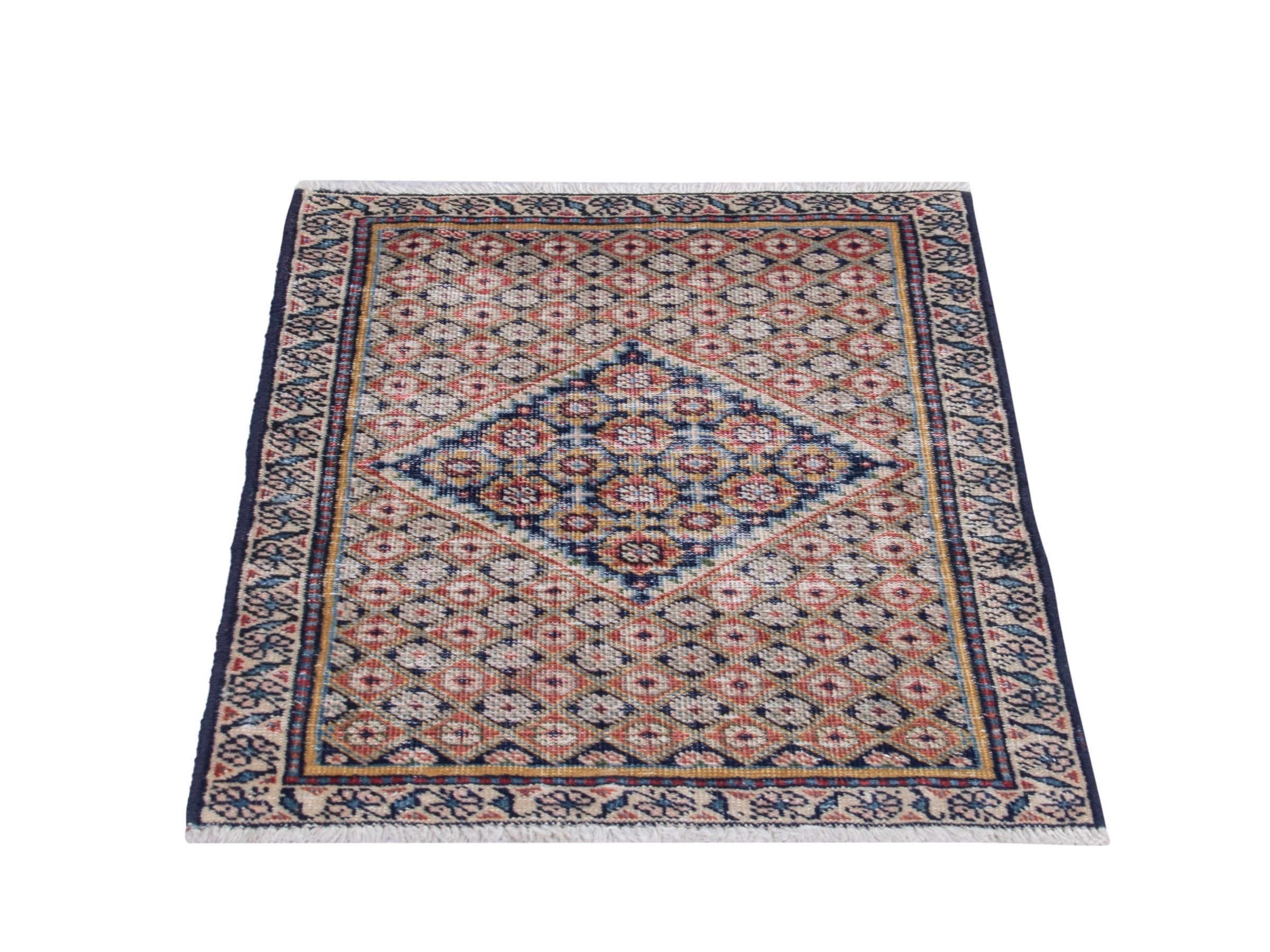 Persian Ardabil accent rug in cream and navy, view 2 of 8