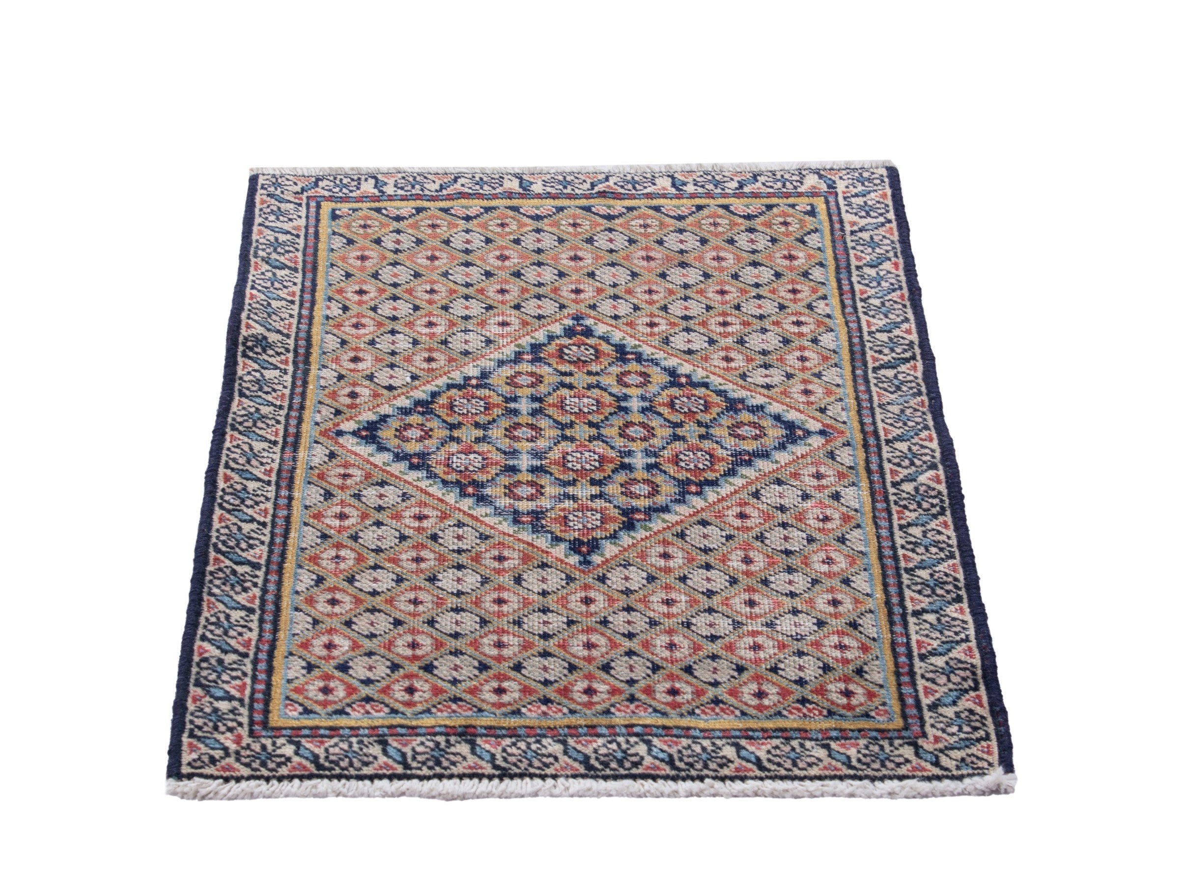 Persian Ardabil accent rug in cream and navy, view 3 of 8