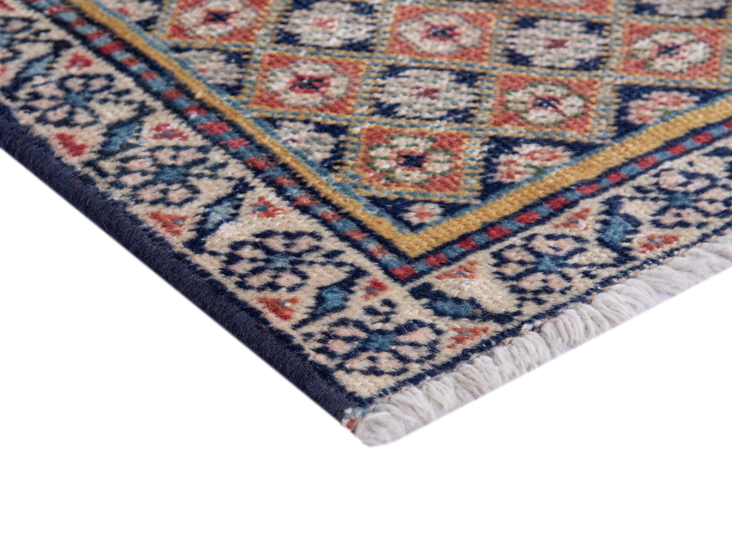 Persian Ardabil accent rug in cream and navy, view 5 of 8