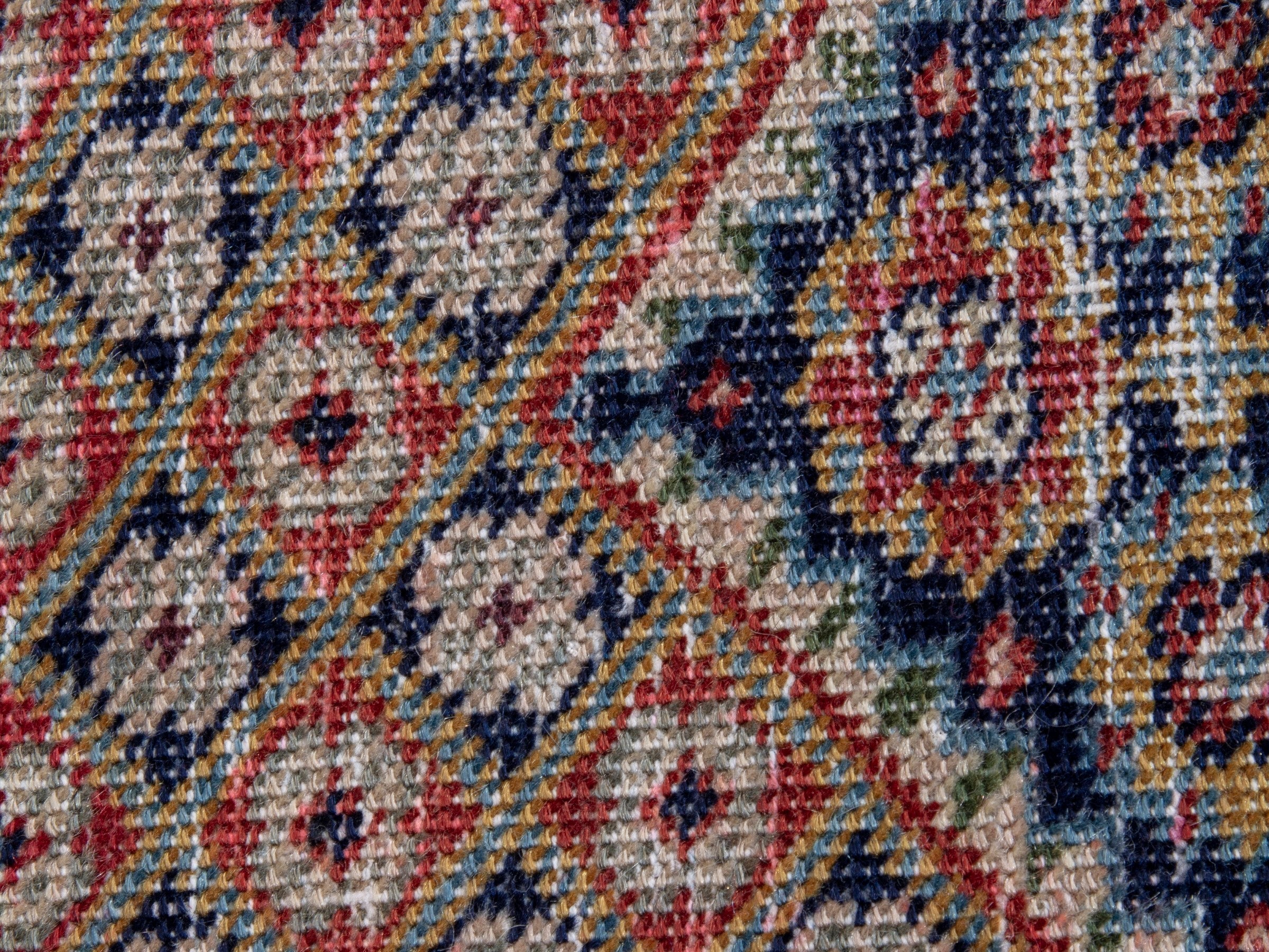 Persian Ardabil accent rug in cream and navy, view 7 of 8