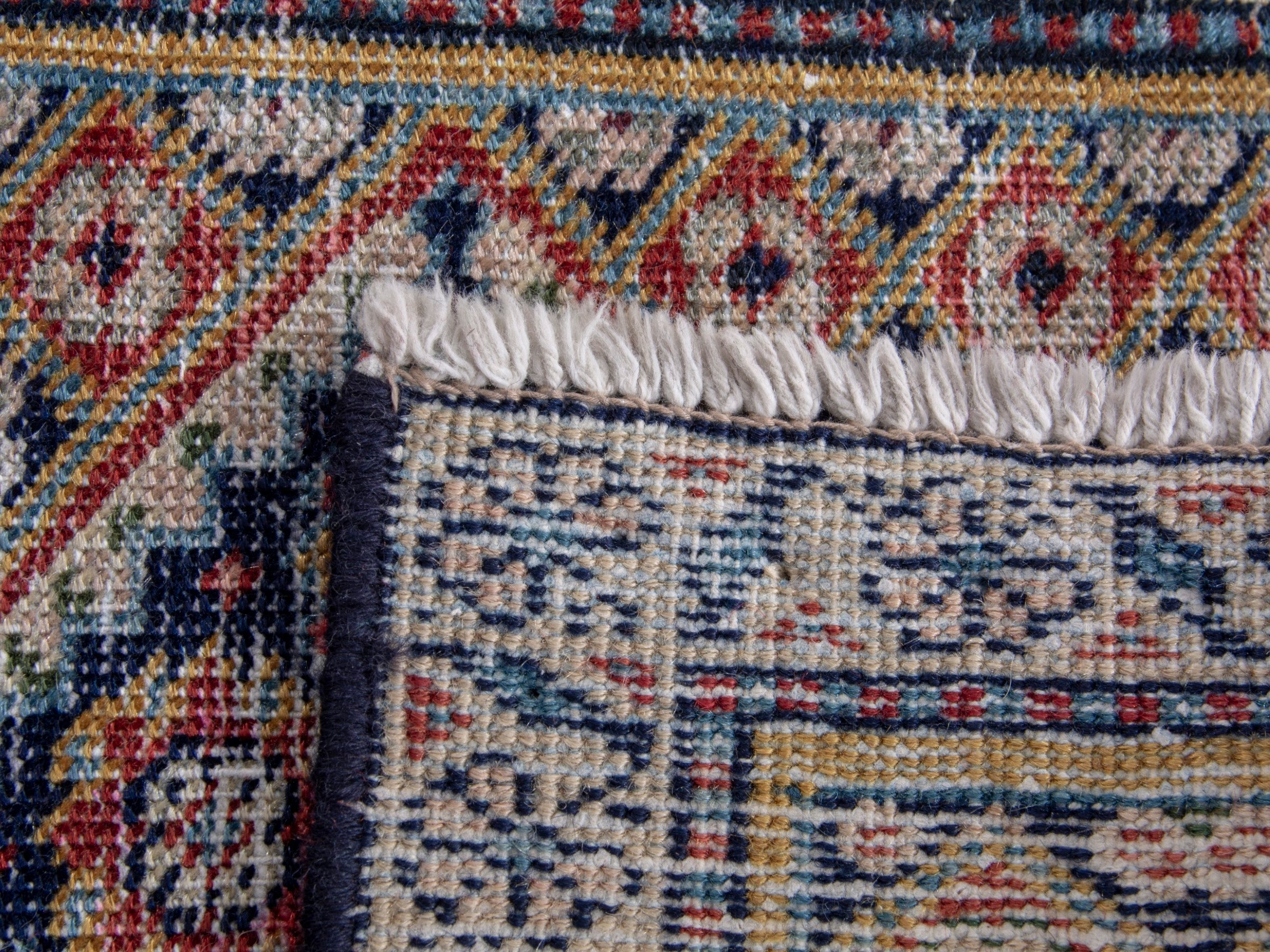 Persian Ardabil accent rug in cream and navy, view 8 of 8