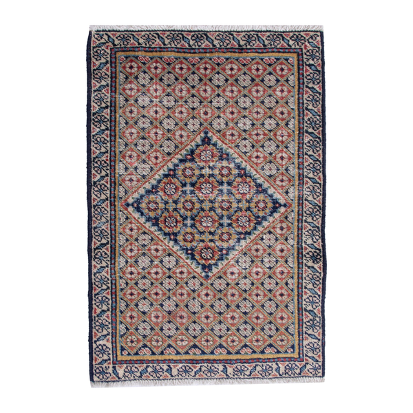 Persian Ardabil accent rug in cream and navy, 1'9" x 2'5"