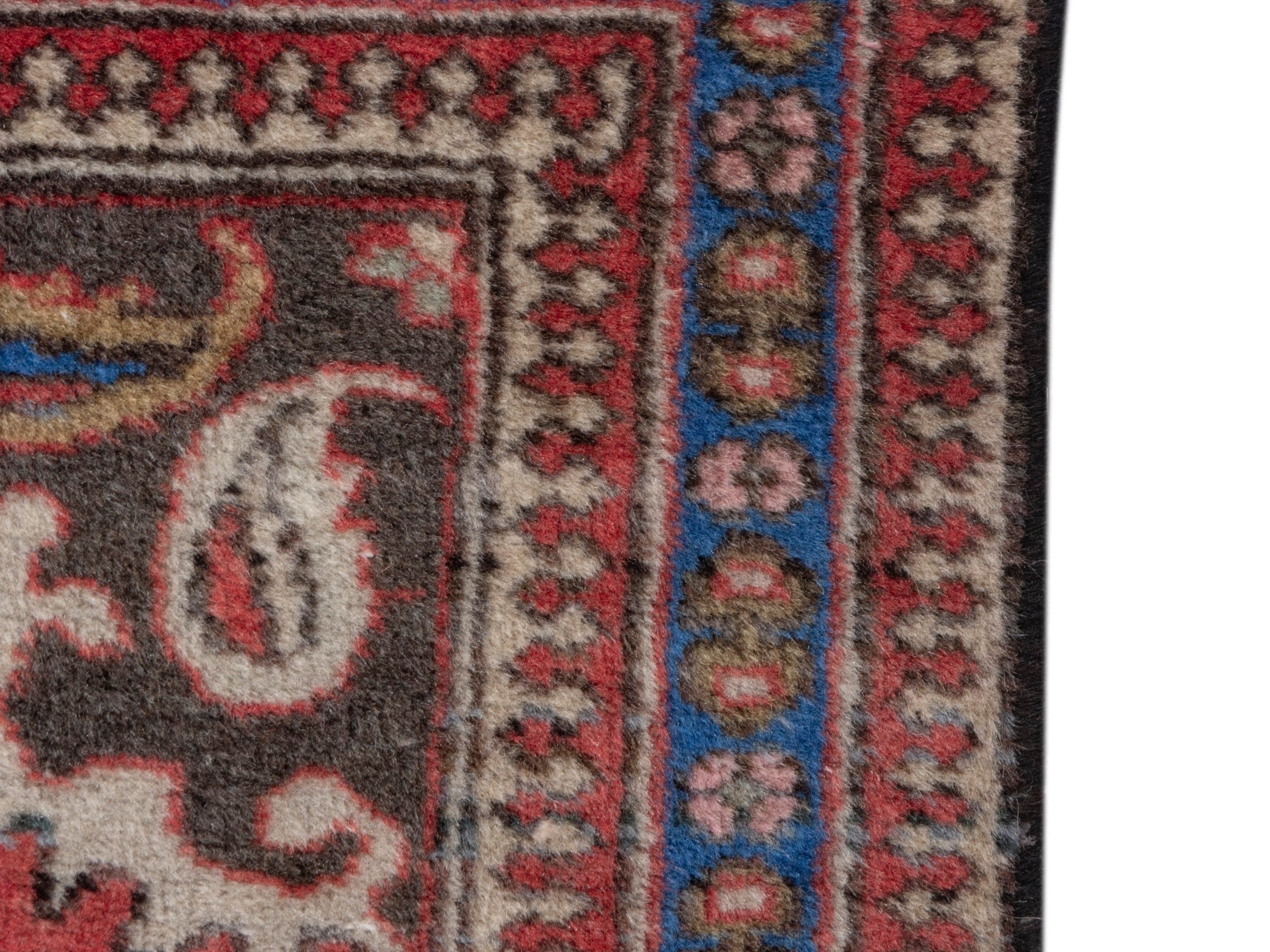 Persian Bijar accent rug in deep red and dark blue, view 4 of 6