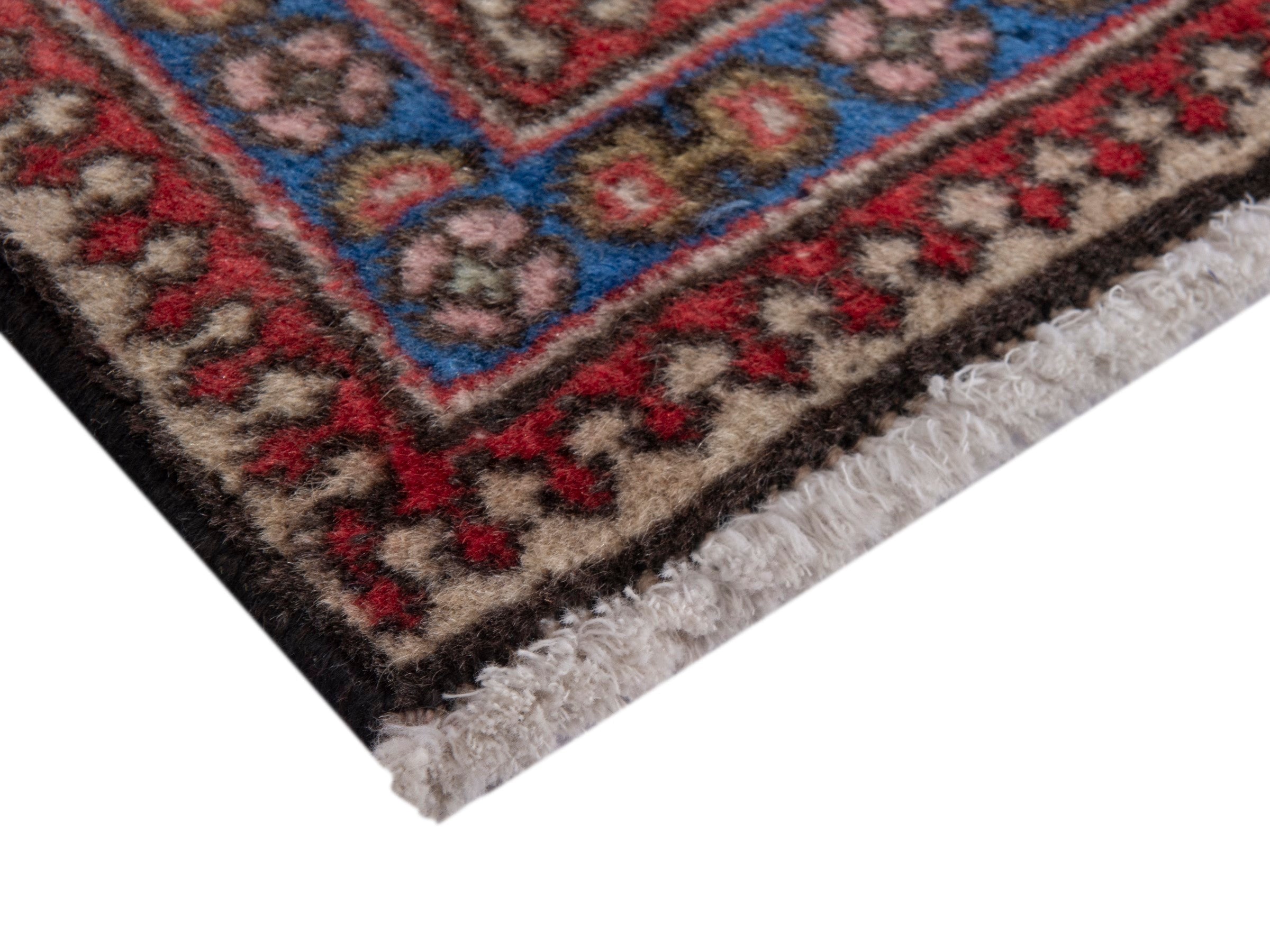 Persian Bijar accent rug in deep red and dark blue, view 5 of 6