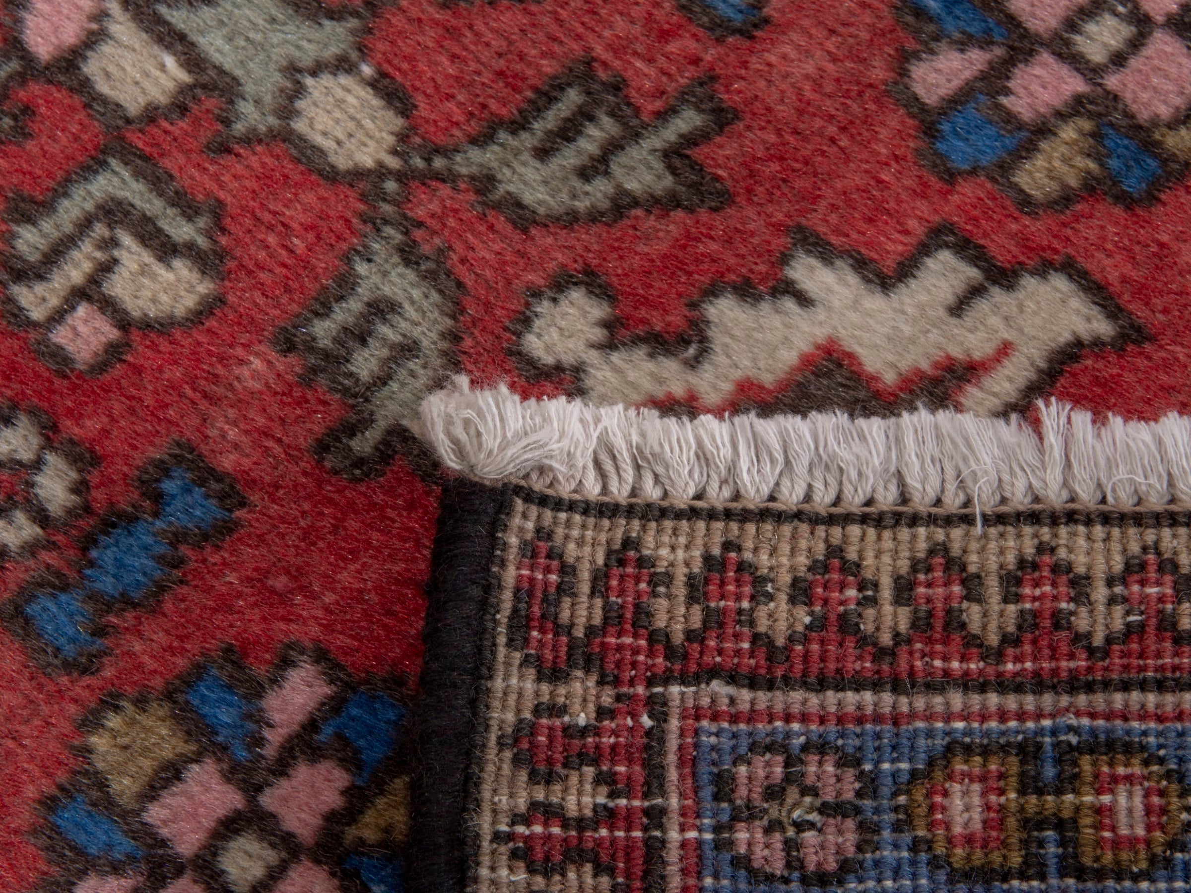Persian Bijar accent rug in deep red and dark blue, view 6 of 6