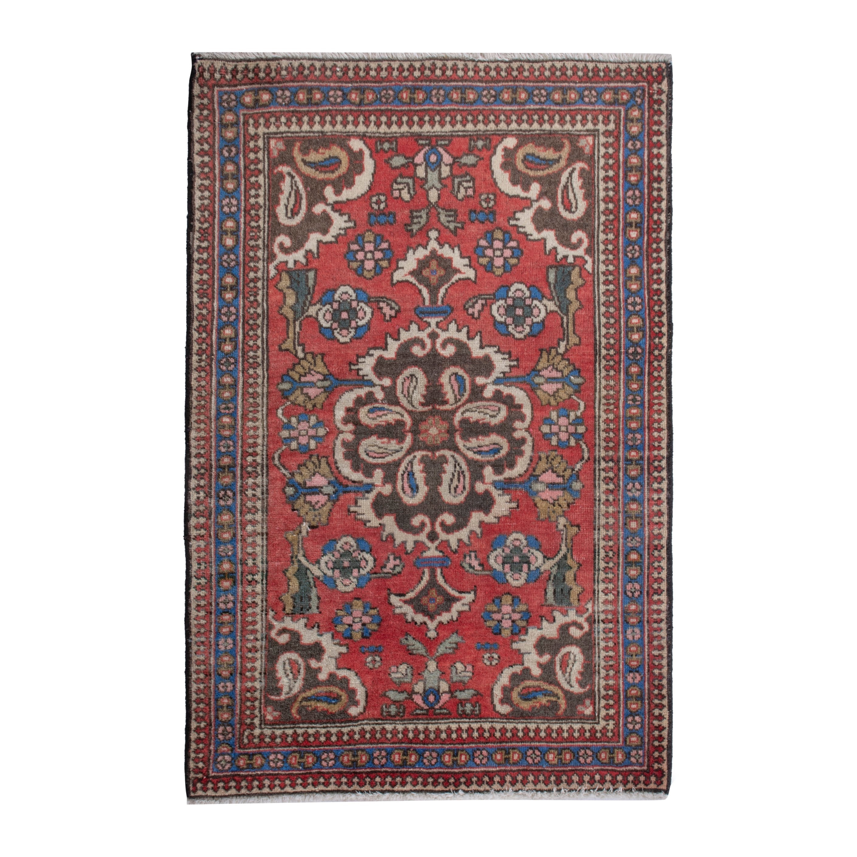 Persian Bijar accent rug in deep red and dark blue, 2'4" x 3'2"