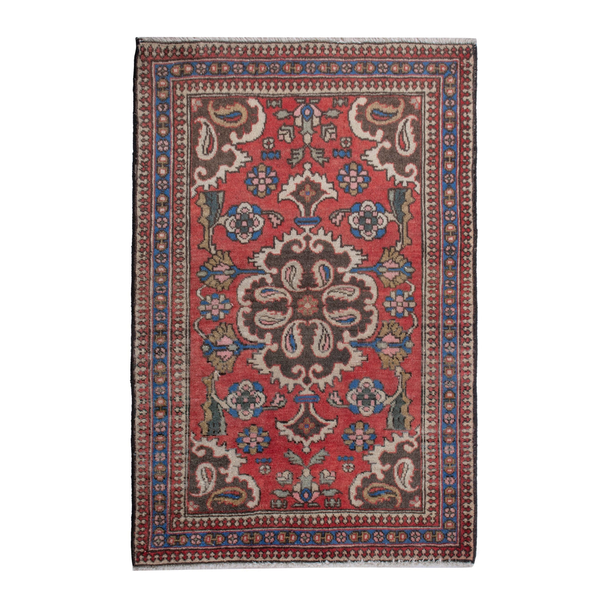 Persian Bijar accent rug in deep red and dark blue, 2'4" x 3'2"