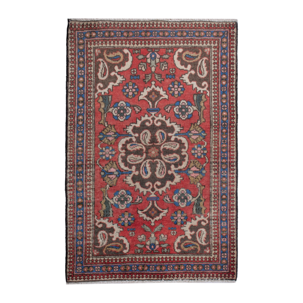 Persian Bijar accent rug in deep red and dark blue, 2'4" x 3'2"