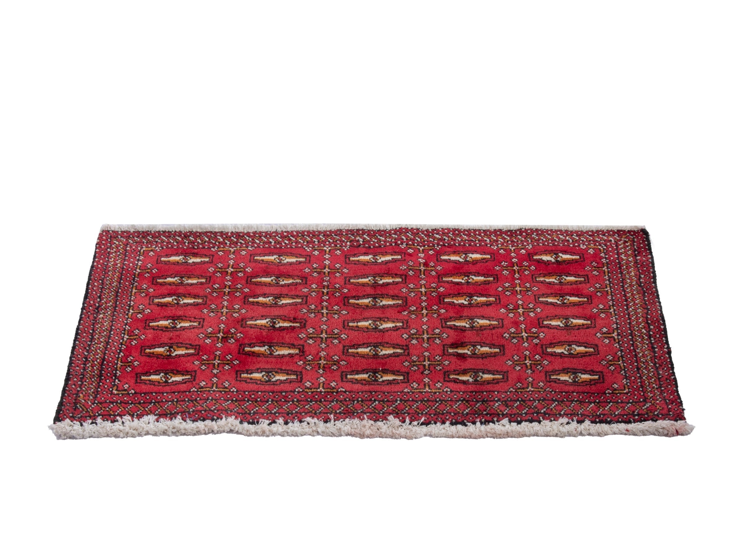 Persian Torkaman accent rug in burgundy and deep red, view 3 of 7
