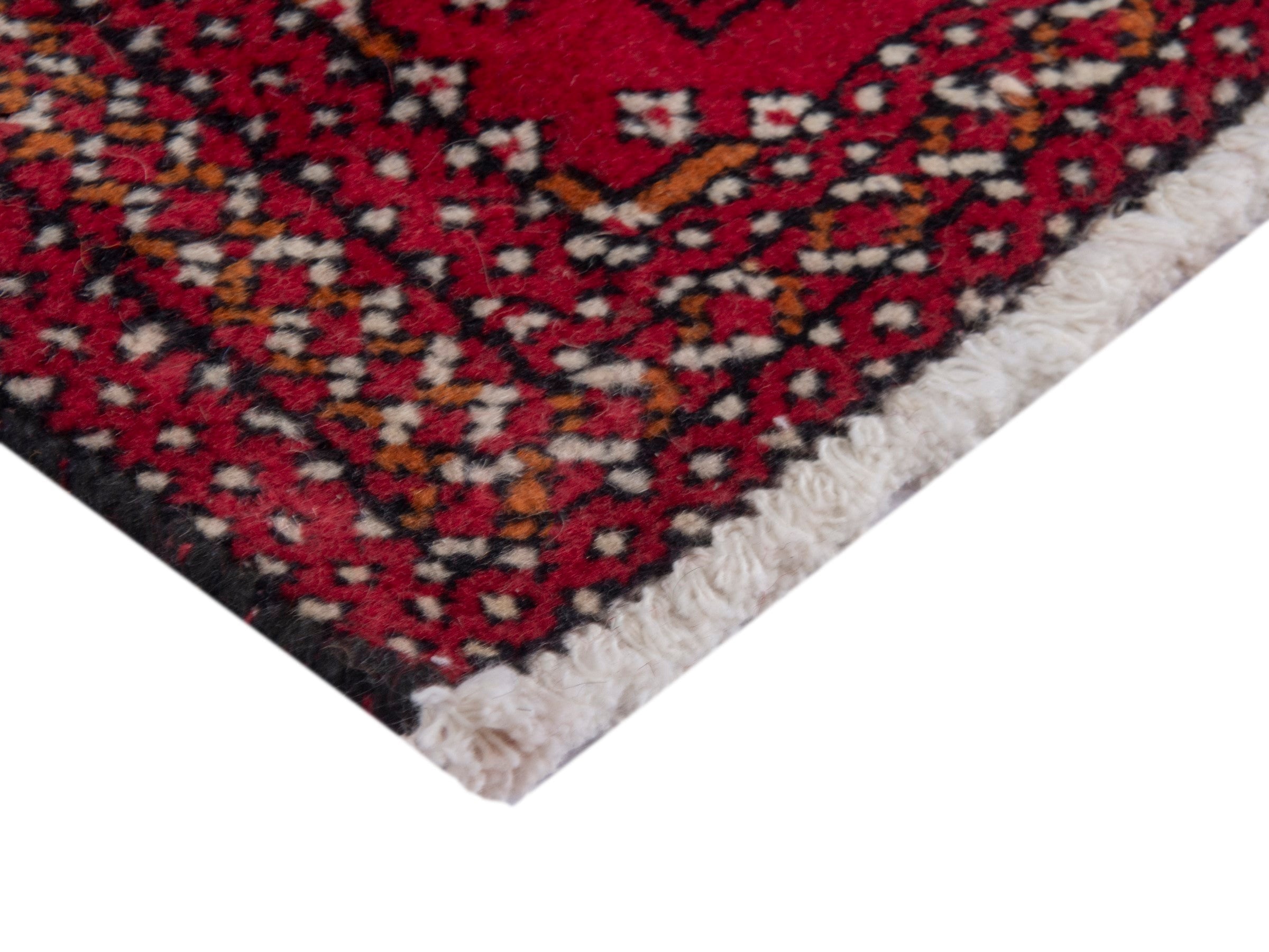 Persian Torkaman accent rug in burgundy and deep red, view 5 of 7