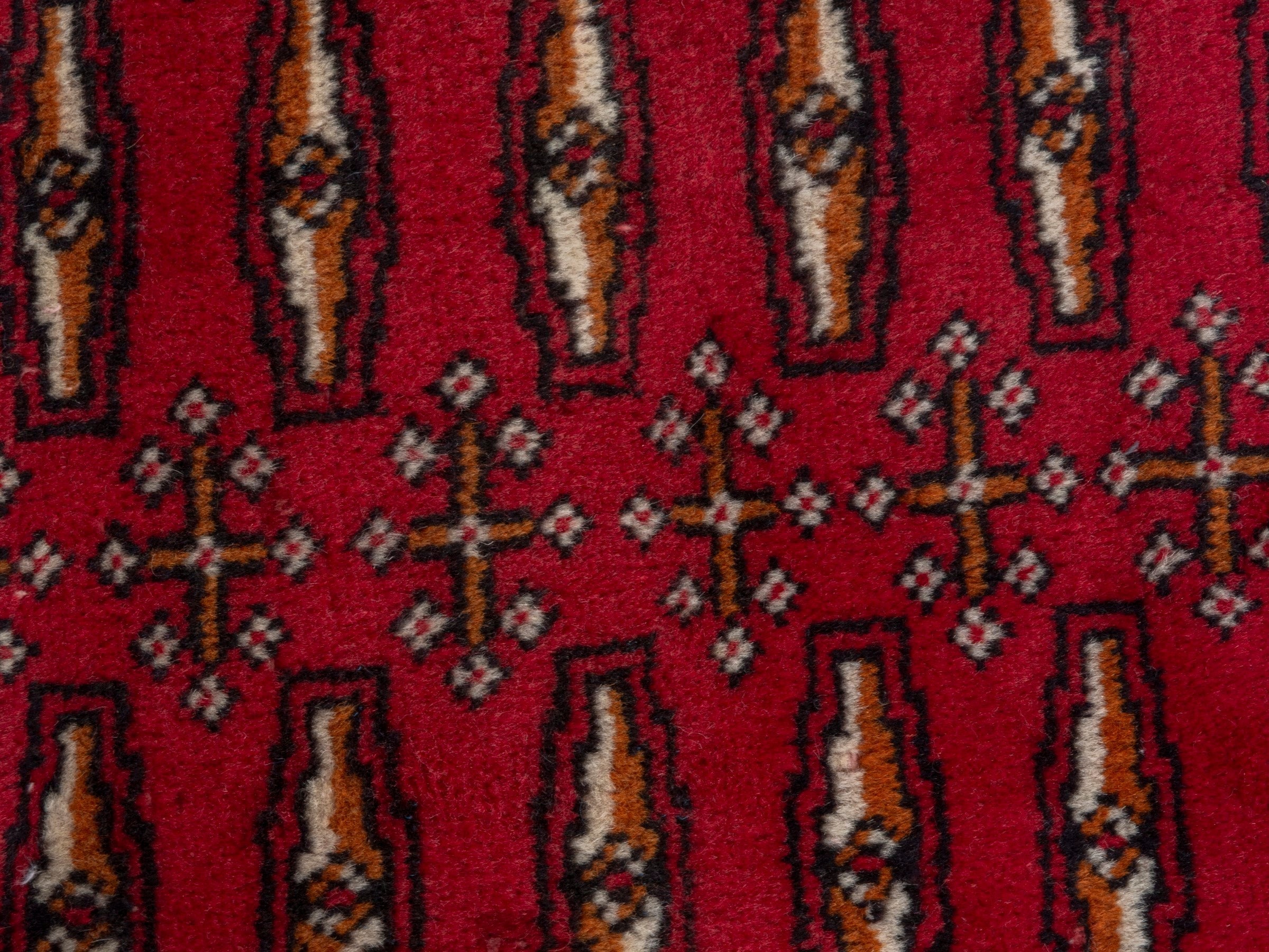 Persian Torkaman accent rug in burgundy and deep red, view 6 of 7