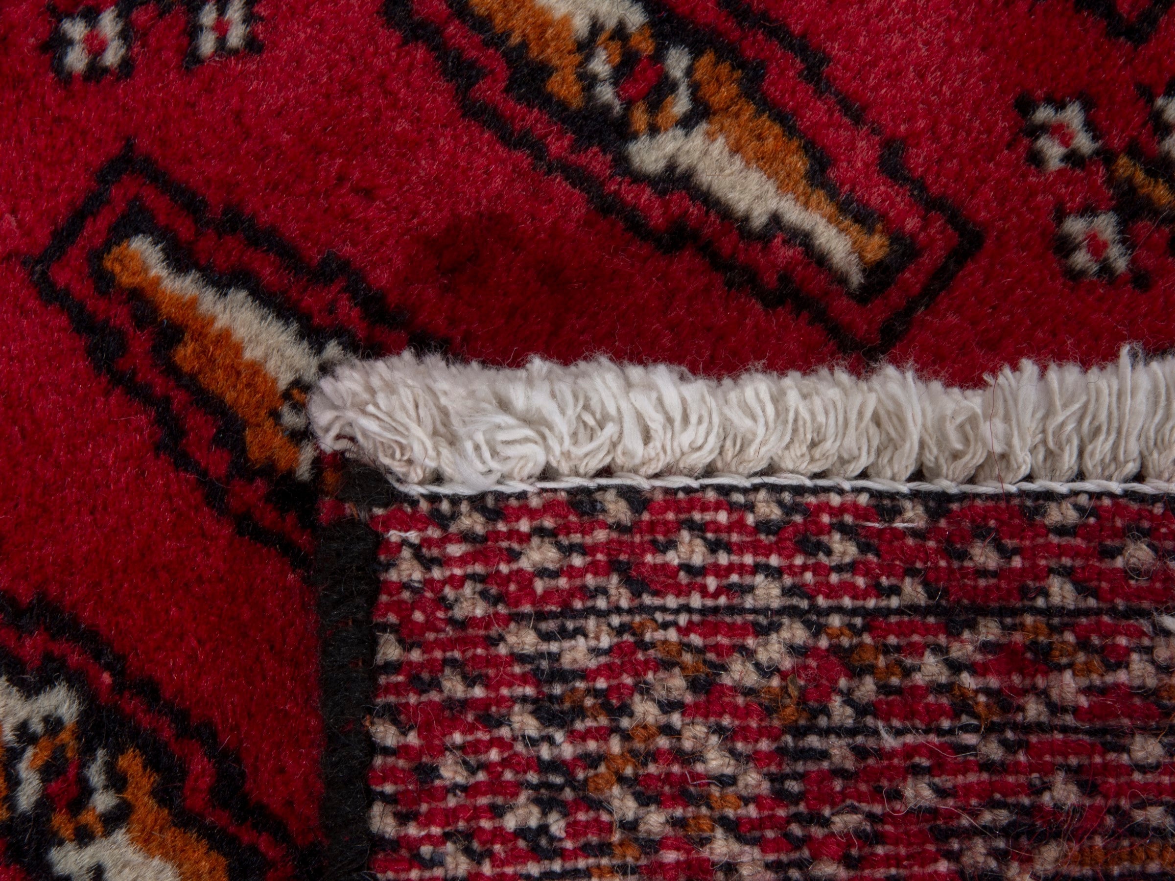 Persian Torkaman accent rug in burgundy and deep red, view 7 of 7