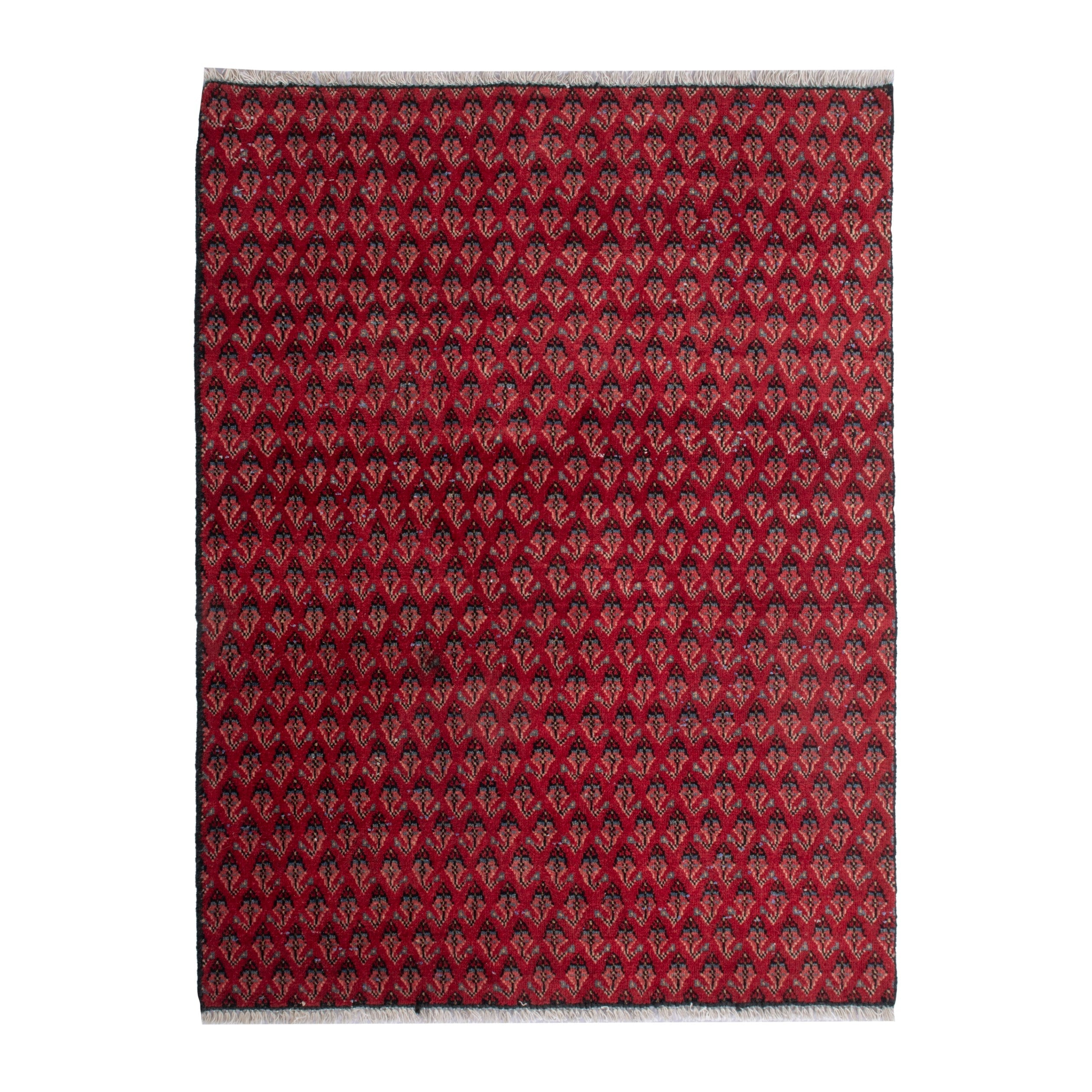 Persian Botteh accent rug in deep red and dusty rose, 2'7" x 3'1"